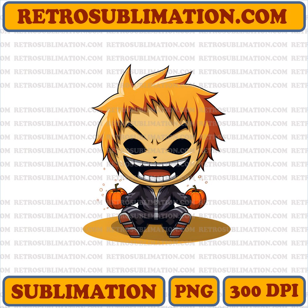 Playful Chibi Ichigo - Pumpkin Head PNG Digital Download
