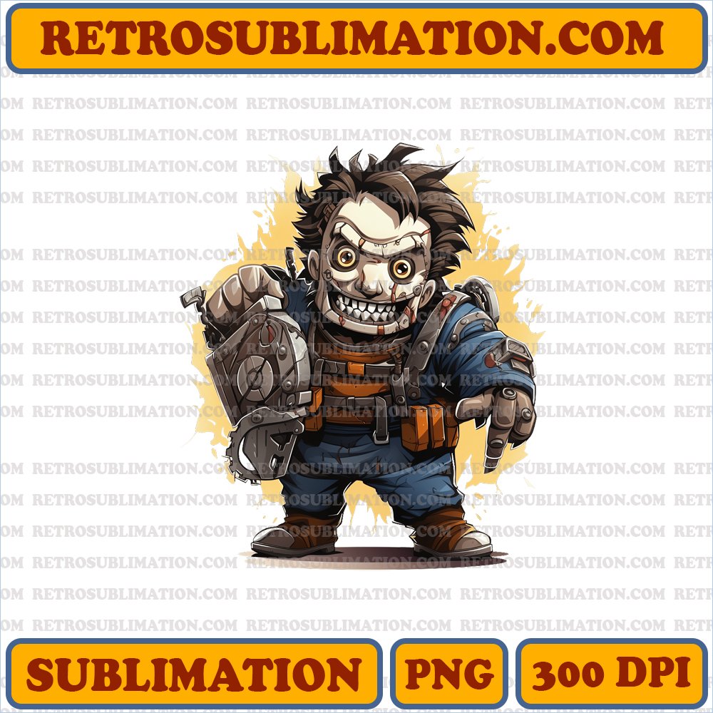 Leatherface Butcher - Roaring Chainsaw Horror - High-Contrast Sublimation PNG
