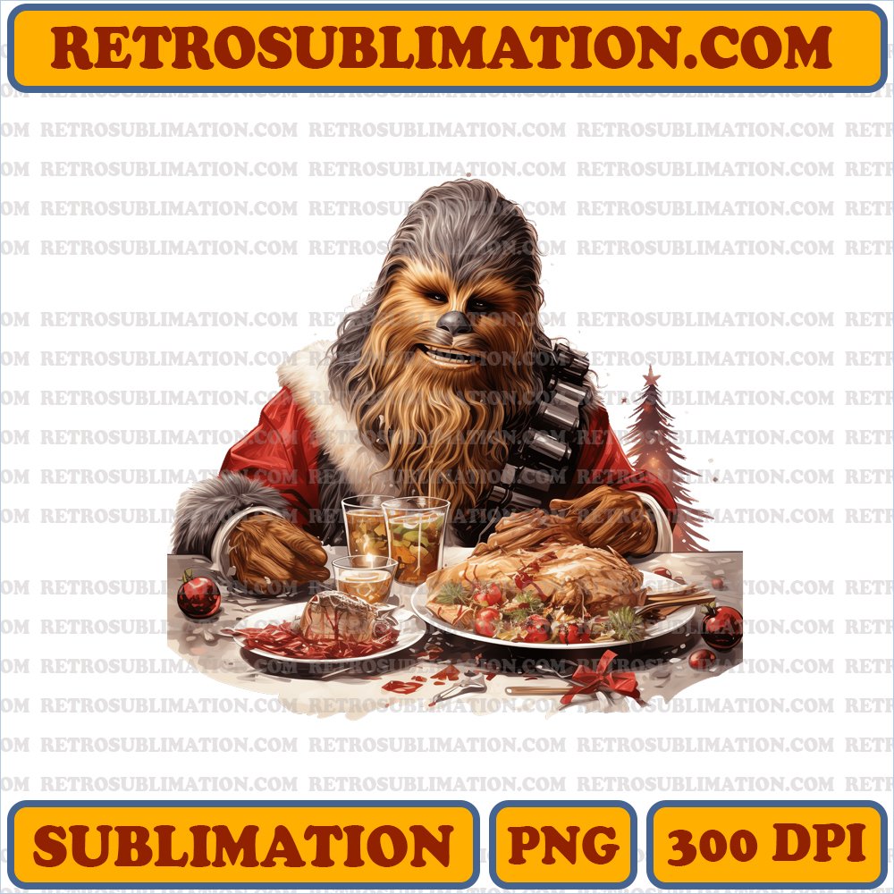 Christmas Chewbacca Feast - Star Wars Cartoon - High-Contrast Sublimation PNG
