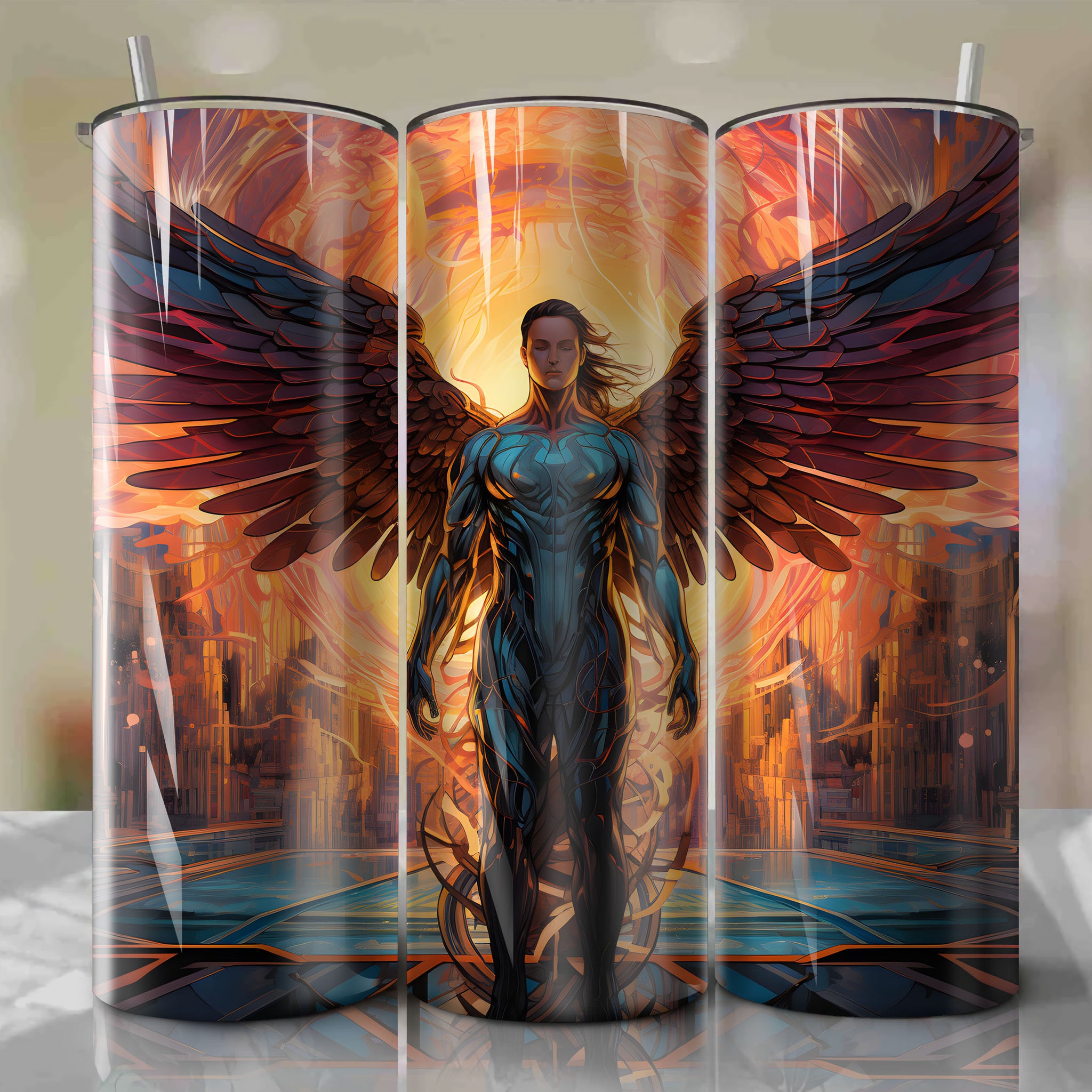 Ethereal Wings: A Breathtaking 20 Oz Tumbler Wrap Inspired by Angelic Grace and Torment
