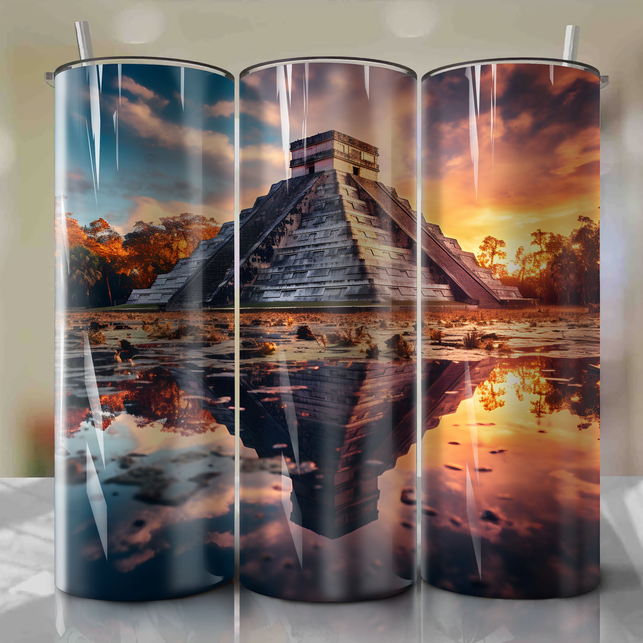 Tumbler Wrap: Chichen Itza at Twilight - Pastel Blending Techniques for Autumn Photography
