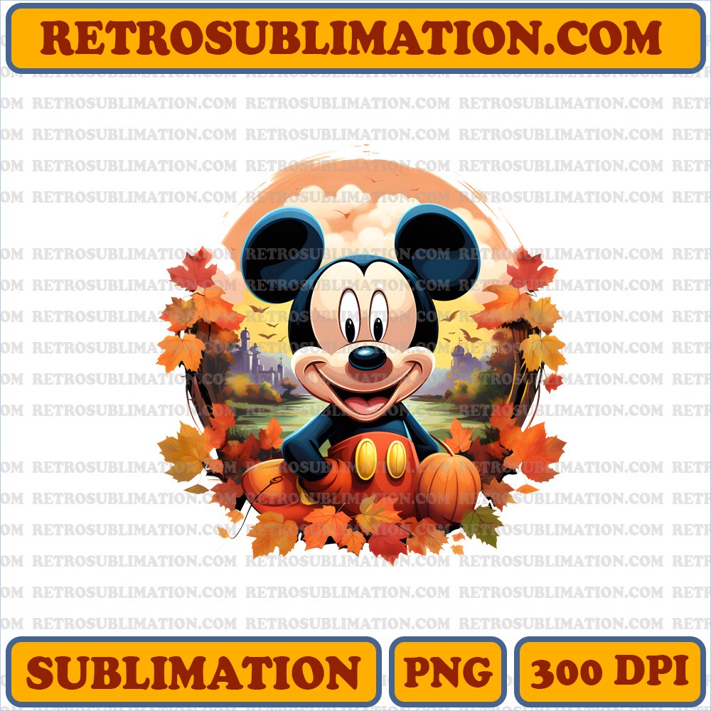 Festive Fall Mickey Mouse Digital Download | Sublimation PNG | Thankful Smile with Autumn Leaves | Typography - 10
