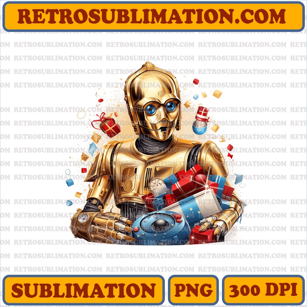 Christmas C-3PO Gift Distribution - Star Wars - Sublimation PNG Digital Download
