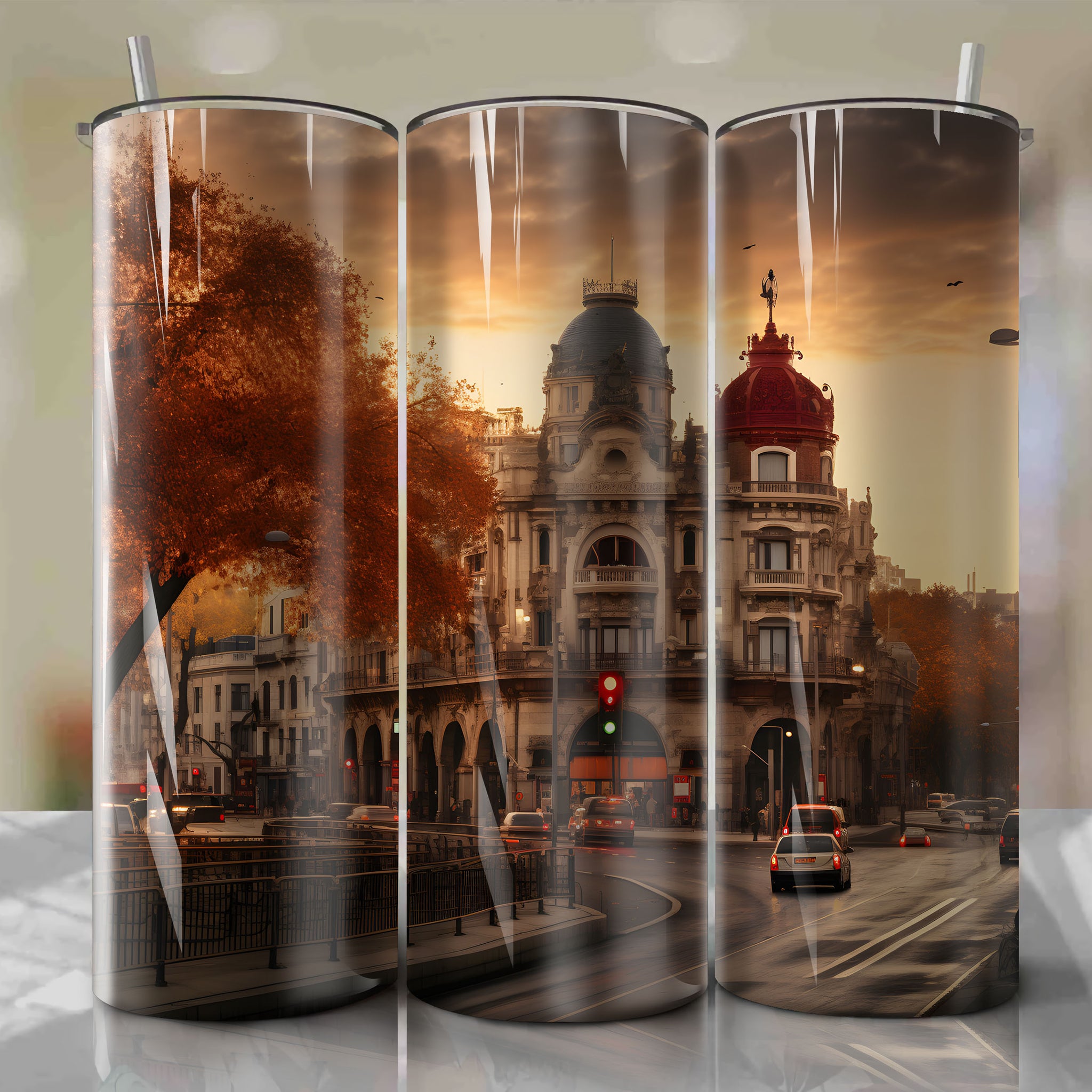 Tumbler Wrap: Barcelona Autumn Golden Hour Photography with Low ISO and f/16 Aperture
