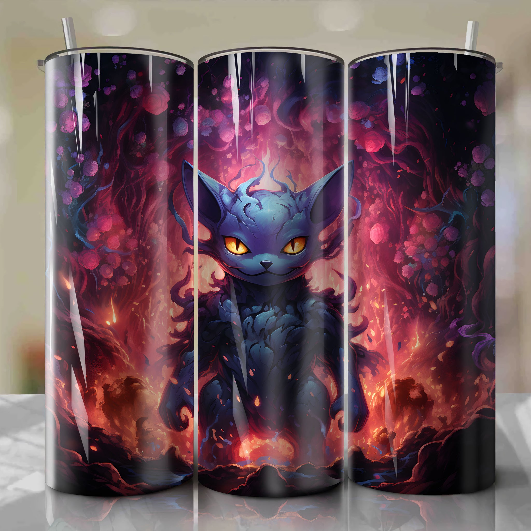 Mewtwo 20 Oz Tumbler Wrap - Vibrant 3D Illustration of the Powerful Pokémon
