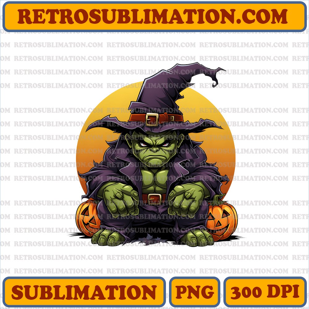 Grumpy Hulk Halloween Digital Download - Sublimation PNG - Unique Bootleg Style - White Background - Primary Colors - High Contrast
