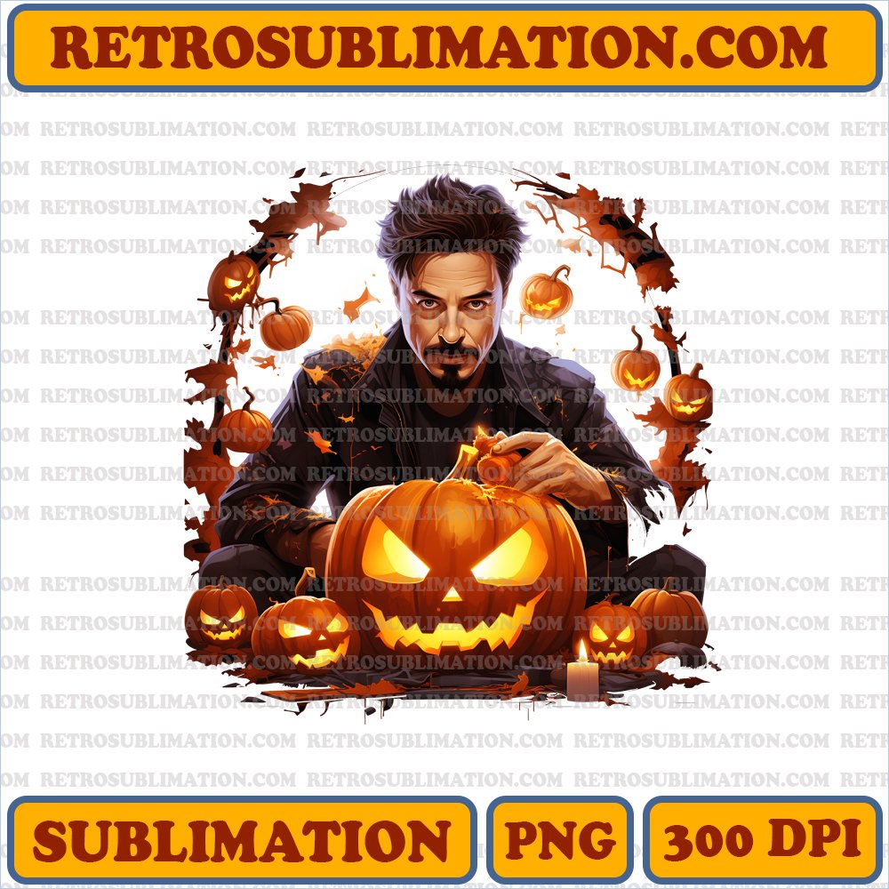 Iron Man Pumpkin Carving - Digital Halloween Sublimation PNG Download
