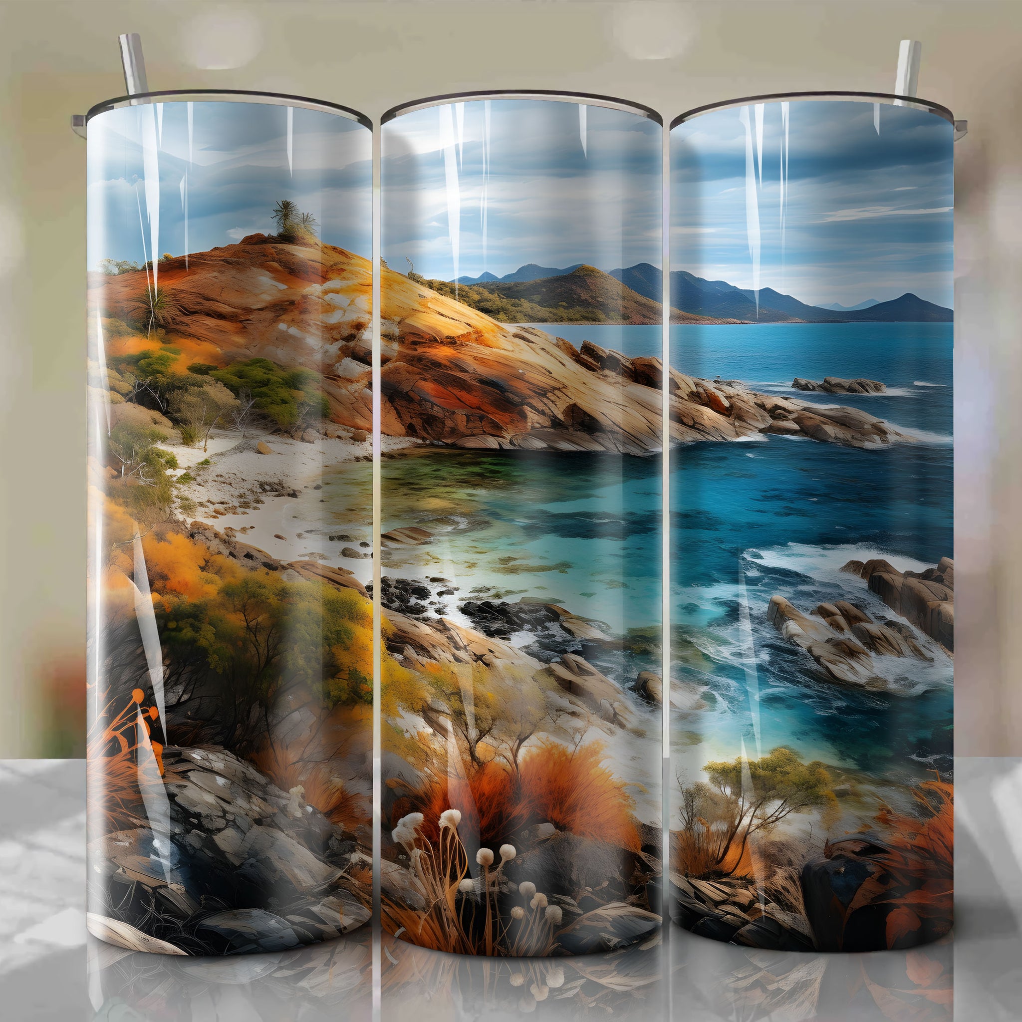 Autumn Dusk in Whitsunday Islands: Tumbler Wrap for Mixed Media Texture Emphasis
