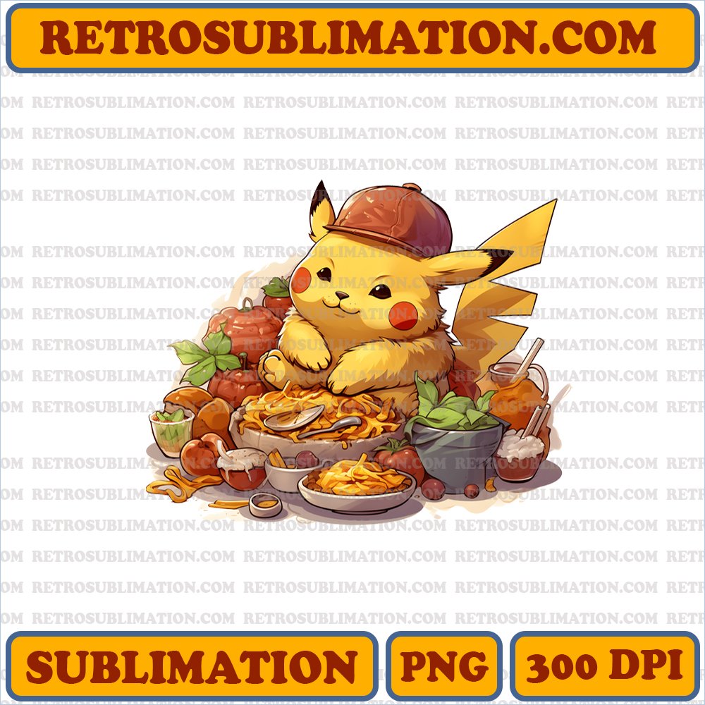 Sleepy Pikachu Nap Time - Thanksgiving Edition - Unique Sublimation PNG Digital Download
