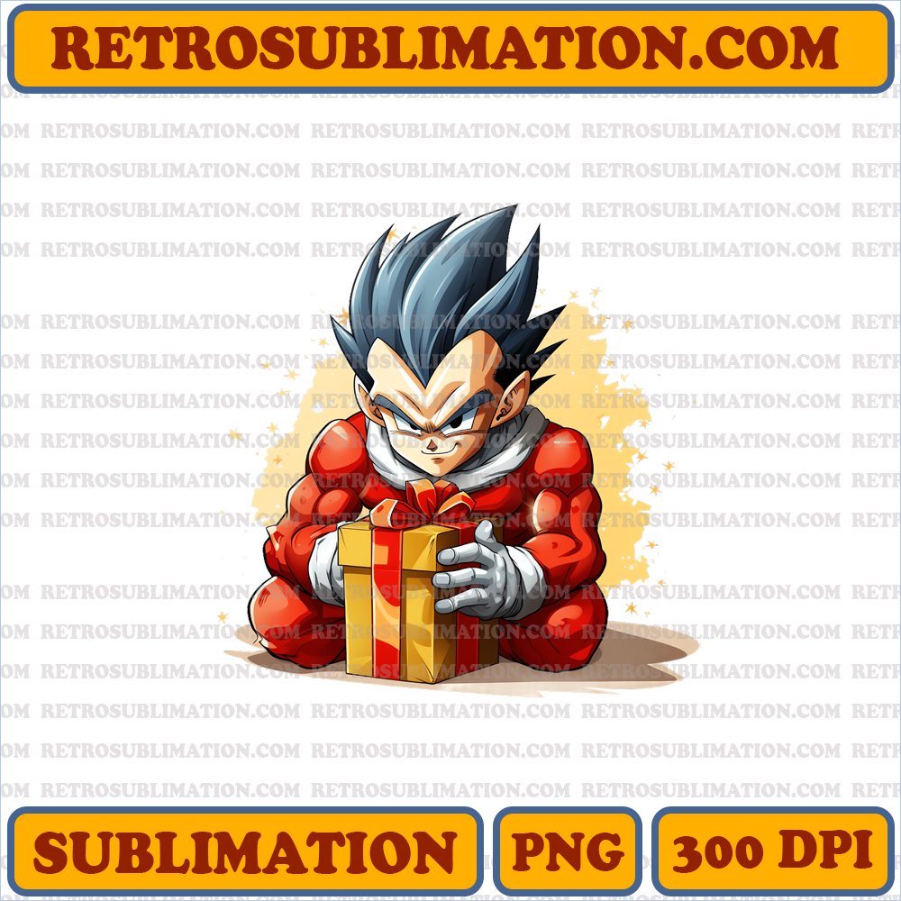 Grumpy Christmas Vegeta Unwrapping Gift - Cartoon PNG Digital Download
