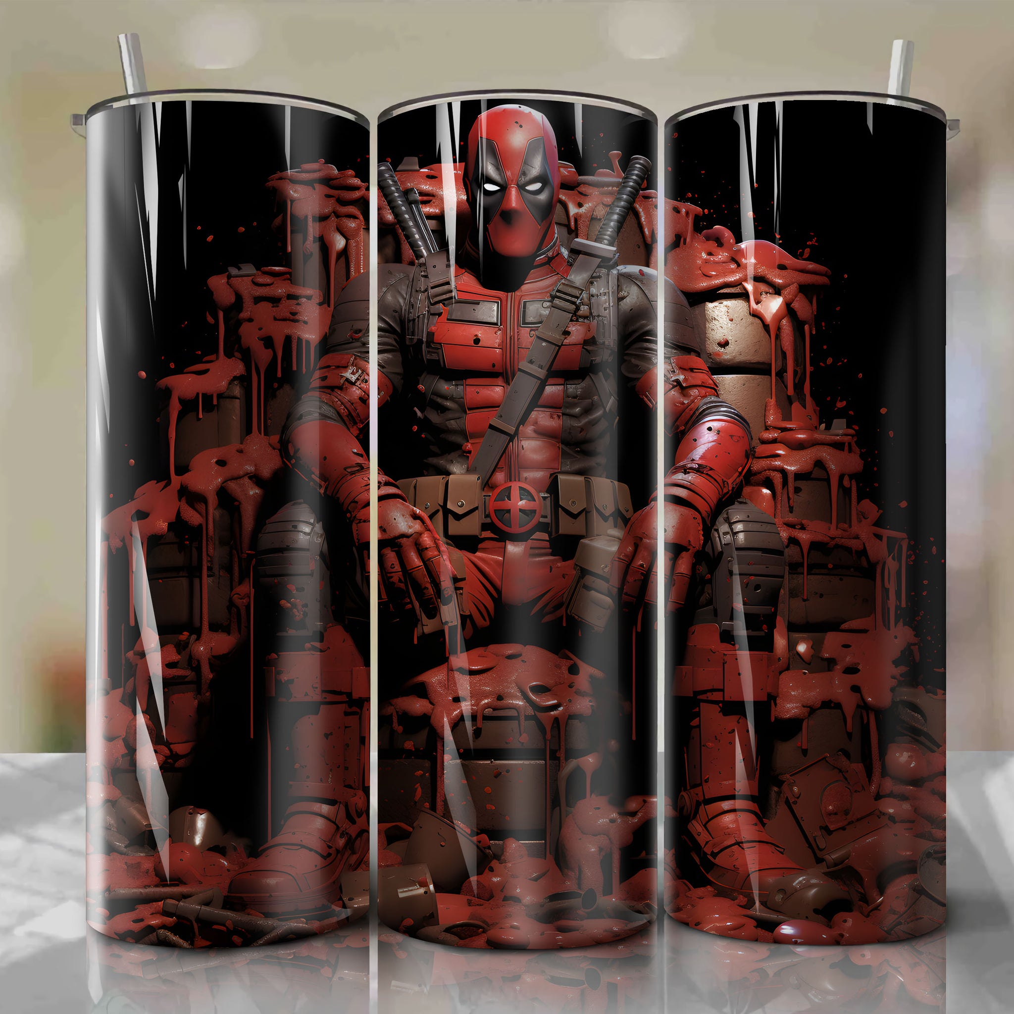 20 Oz Tumbler Wrap - Vibrant Art Print Inspired by Deadpool's Dark Humor and Comic Book Style
