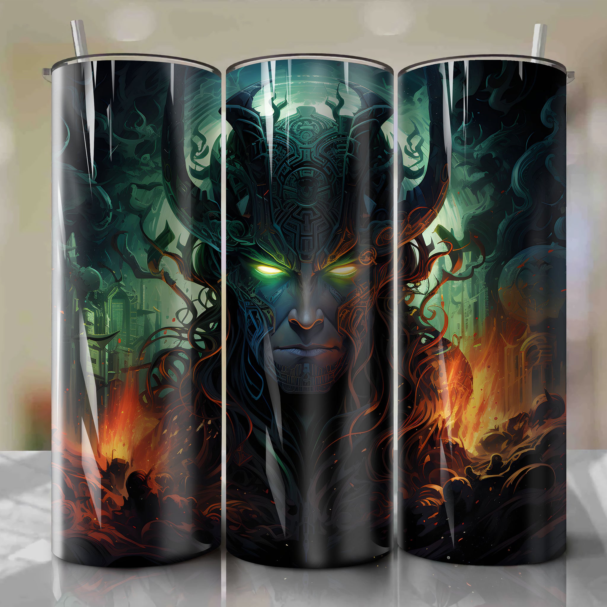 Loki 20 Oz Tumbler Wrap - Embracing Trickster Spirit in Surrealist Art
