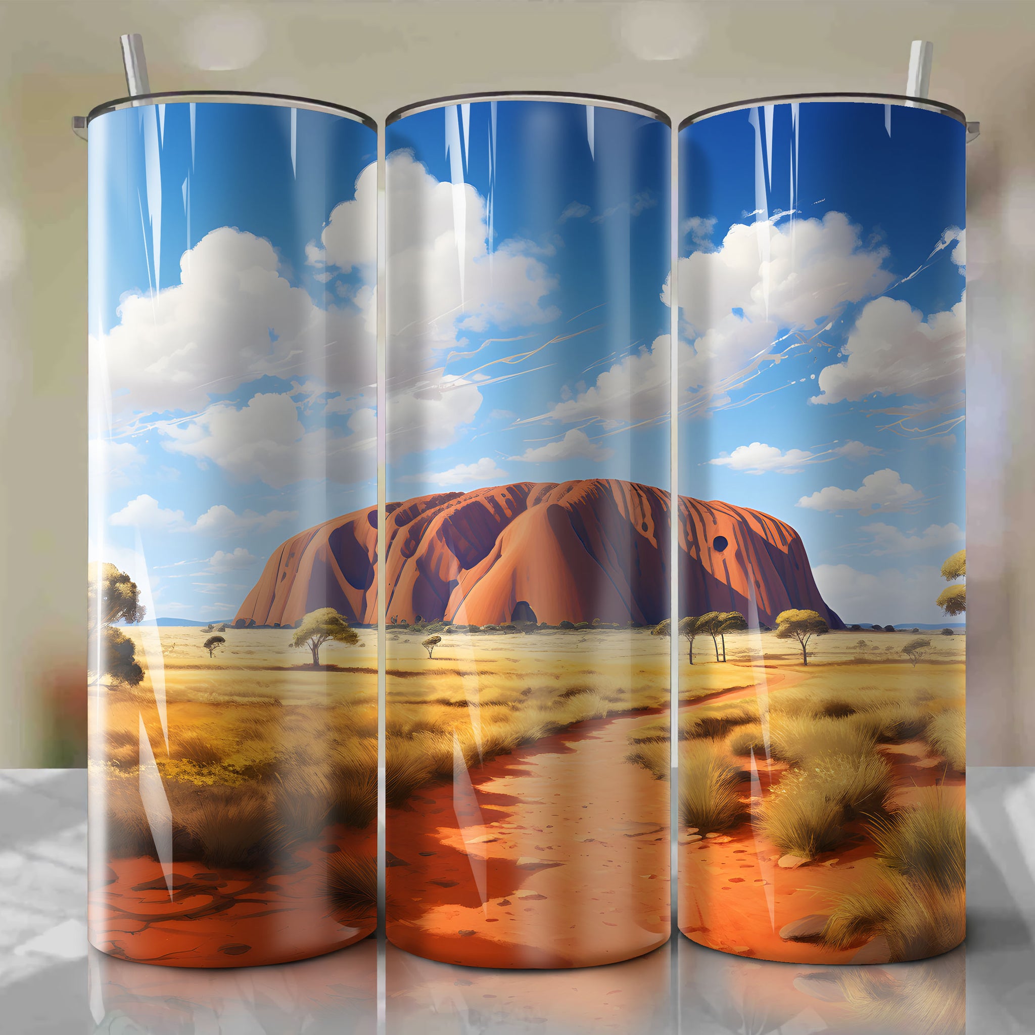 Tumbler Wrap - Ayers Rock Autumn Landscape with Clear Sky in Medium ISO & Sketching Charcoal
