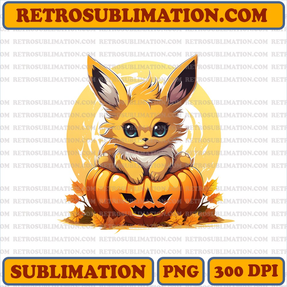 Cozy Eevee Inside Carved Pumpkin | Halloween PNG Digital Download
