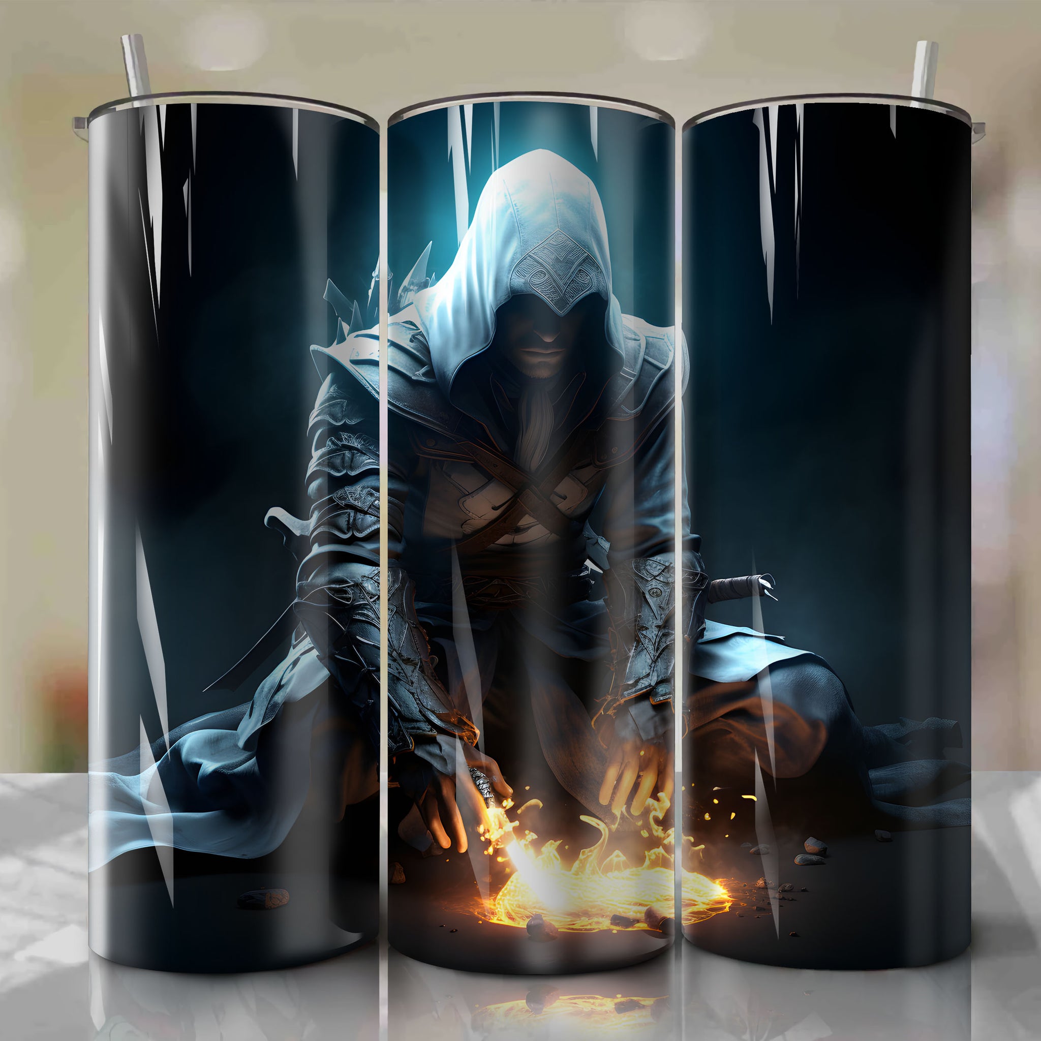 Assassin's Creed Inspired 20 Oz Tumbler Wrap - A Dynamic and Captivating Illustration of Connor in Action
