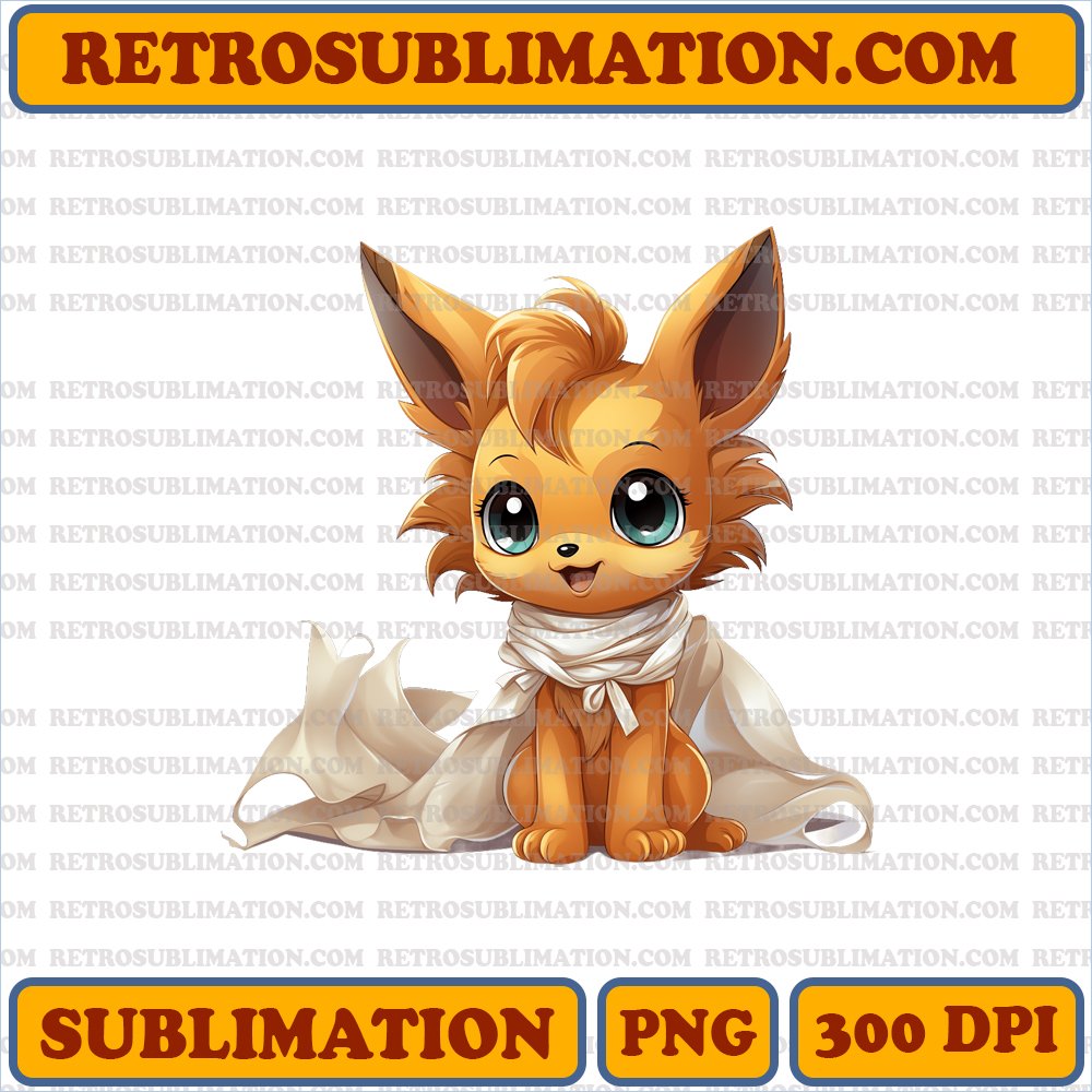 Playful Eevee Ribbon Fun - Cartoon Style Sublimation PNG Download
