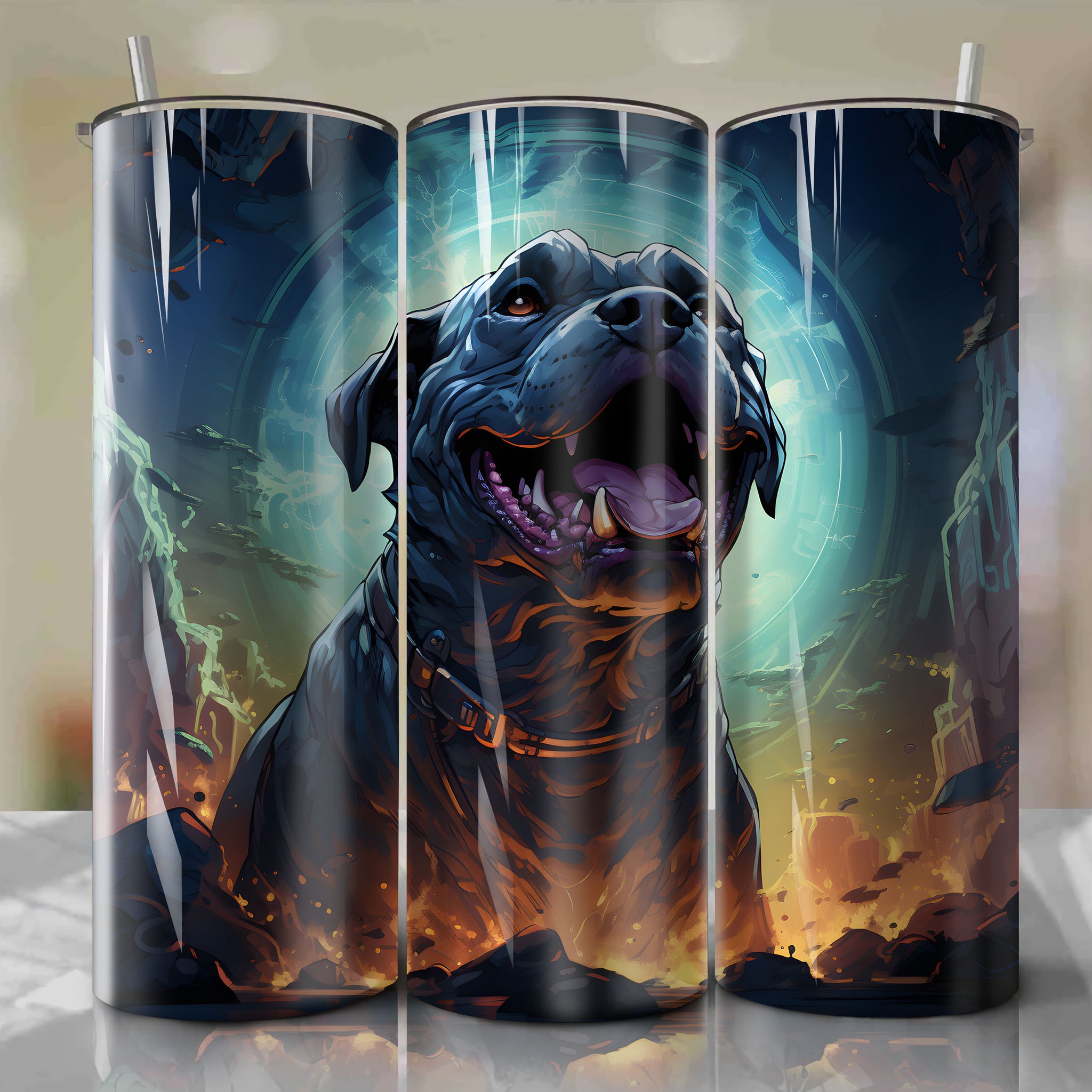 Lockjaw 20 Oz Tumbler Wrap: Loyal Inhuman Canine Emerges in Vibrant Digital Illustration
