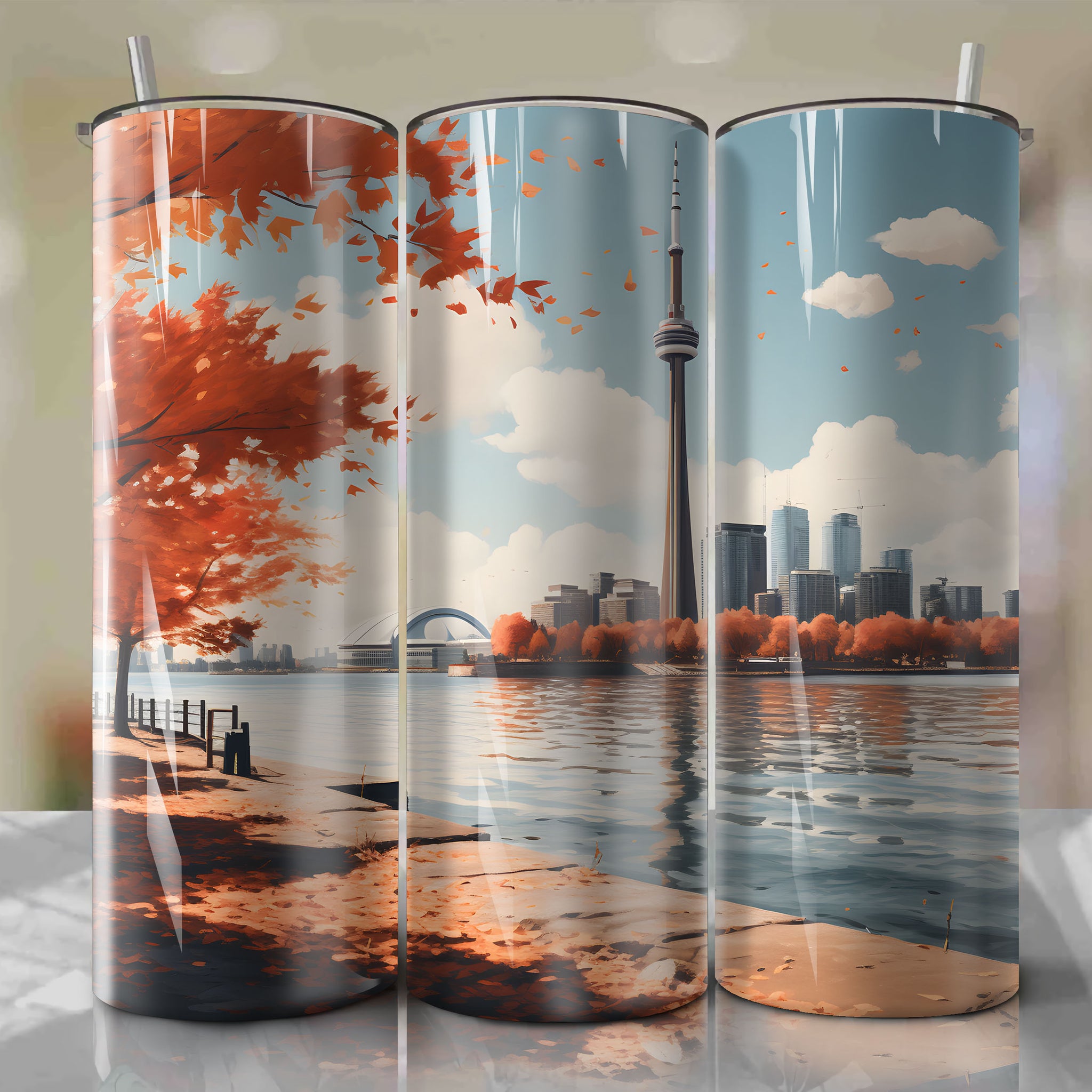 CN Tower Autumn Panorama: Creative Drawing Pastels for a Light Breeze – Tumbler Wrap
