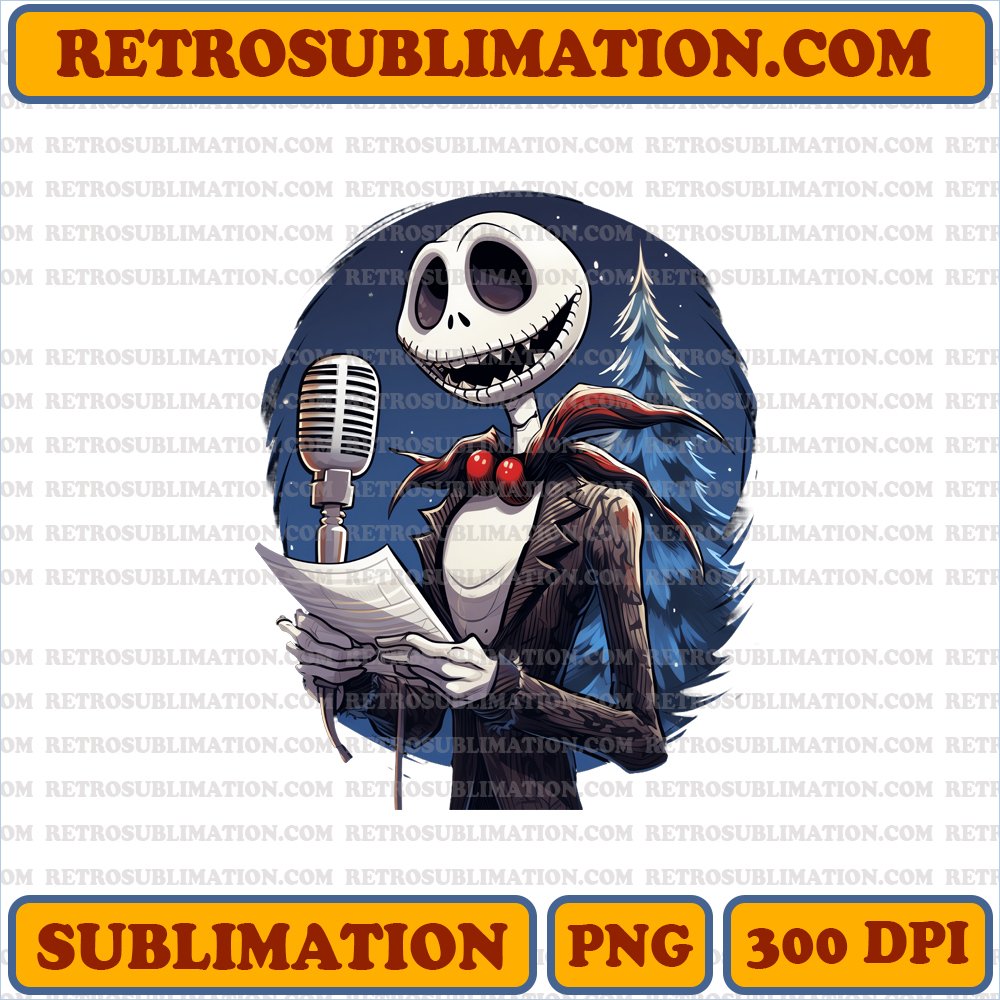 Merry Christmas Jack Skellington - Spooky Carol Singer - High-Contrast Sublimation PNG
