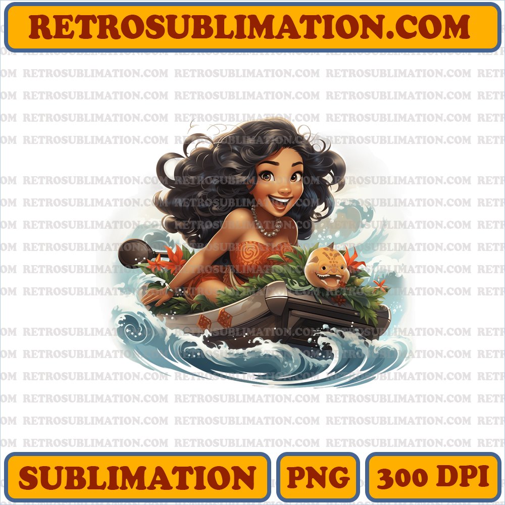 Christmas Moana Riding the Waves - Festive Boat Sublimation PNG Download
