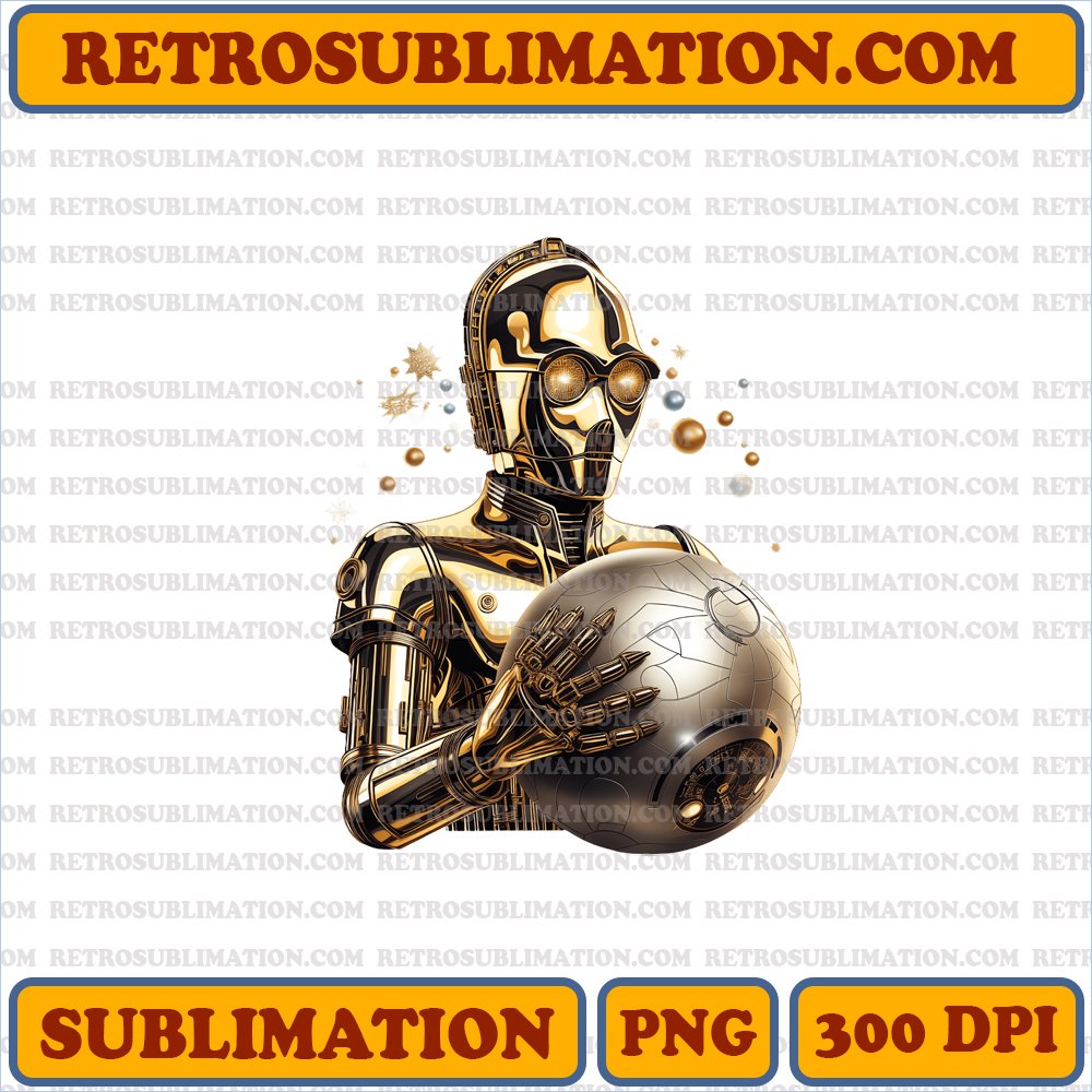 Christmas C-3PO Decorating Delight - Star Wars Cartoon - Sublimation PNG Download
