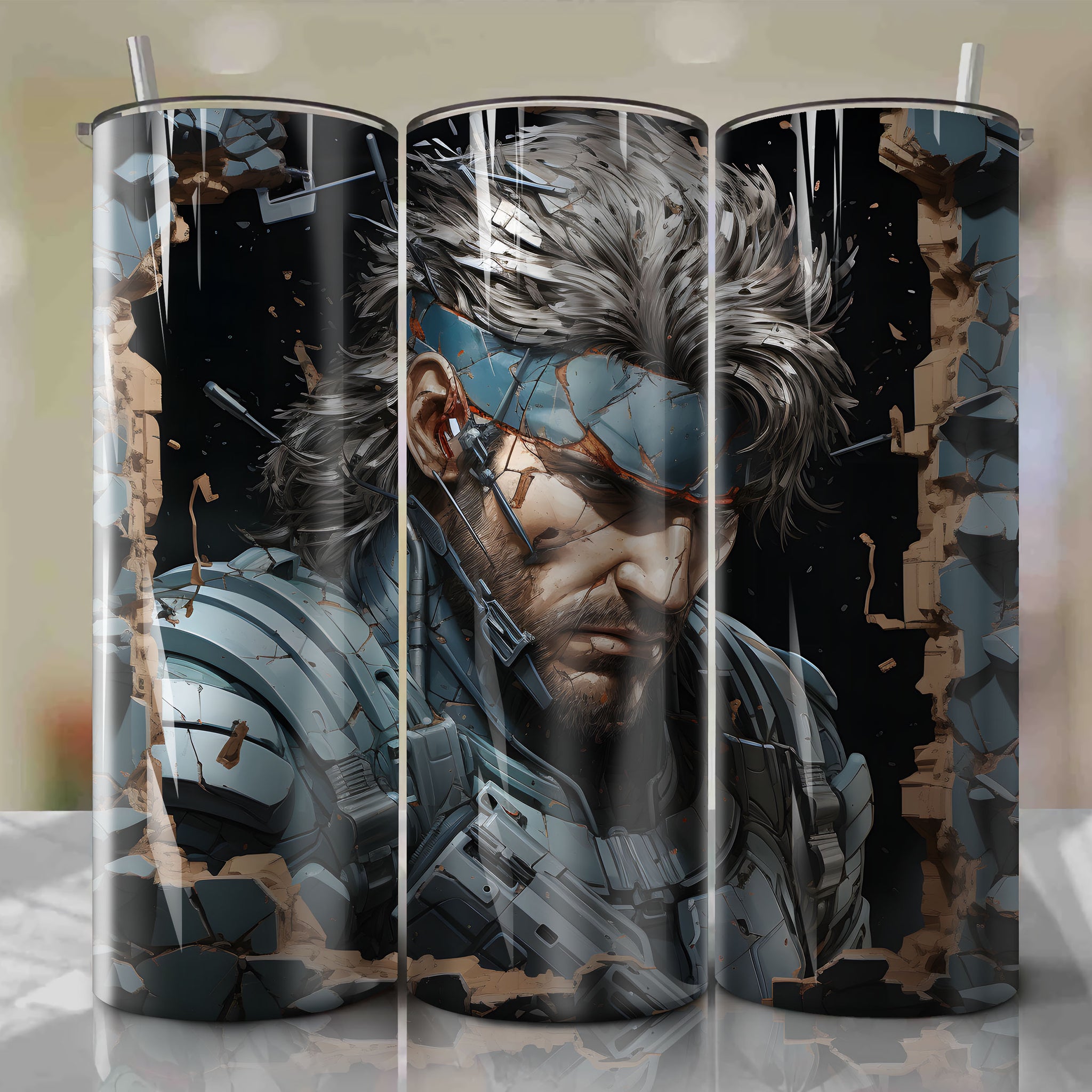 Metal Gear Solid Snake 20 Oz Tumbler Wrap - Immersive 3D Illustrations by Dan Mumford
