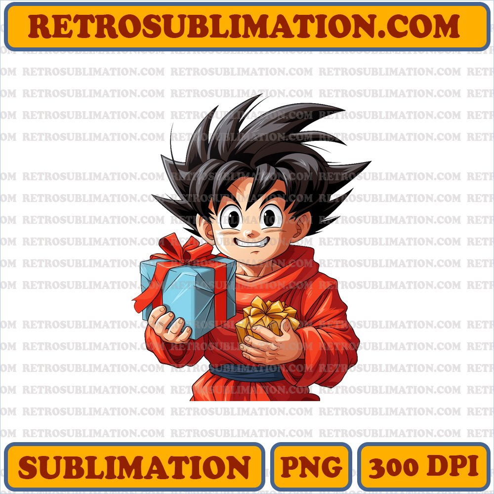 Christmas Son Goku - Surprised Dragon Ball Gift - Joyful Cartoon Sublimation PNG Download
