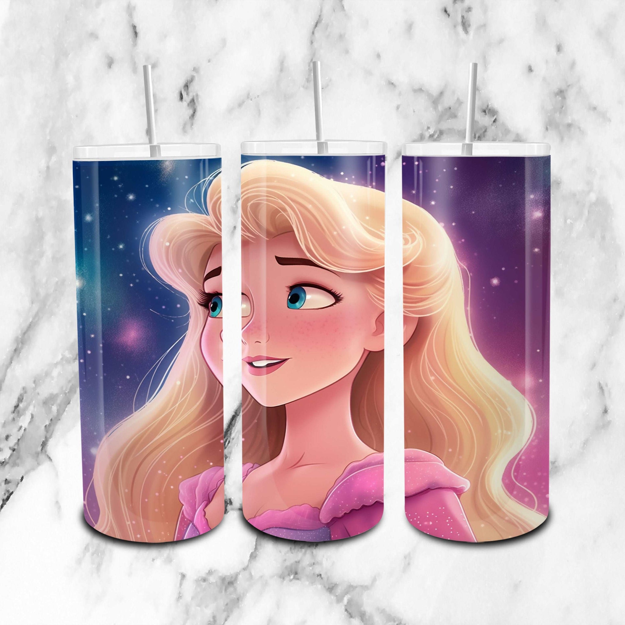 Aurora Disney Glitter - Cartoon - 20oz Skinny Tumbler Wrap PNG - Sublimation - Instant Download