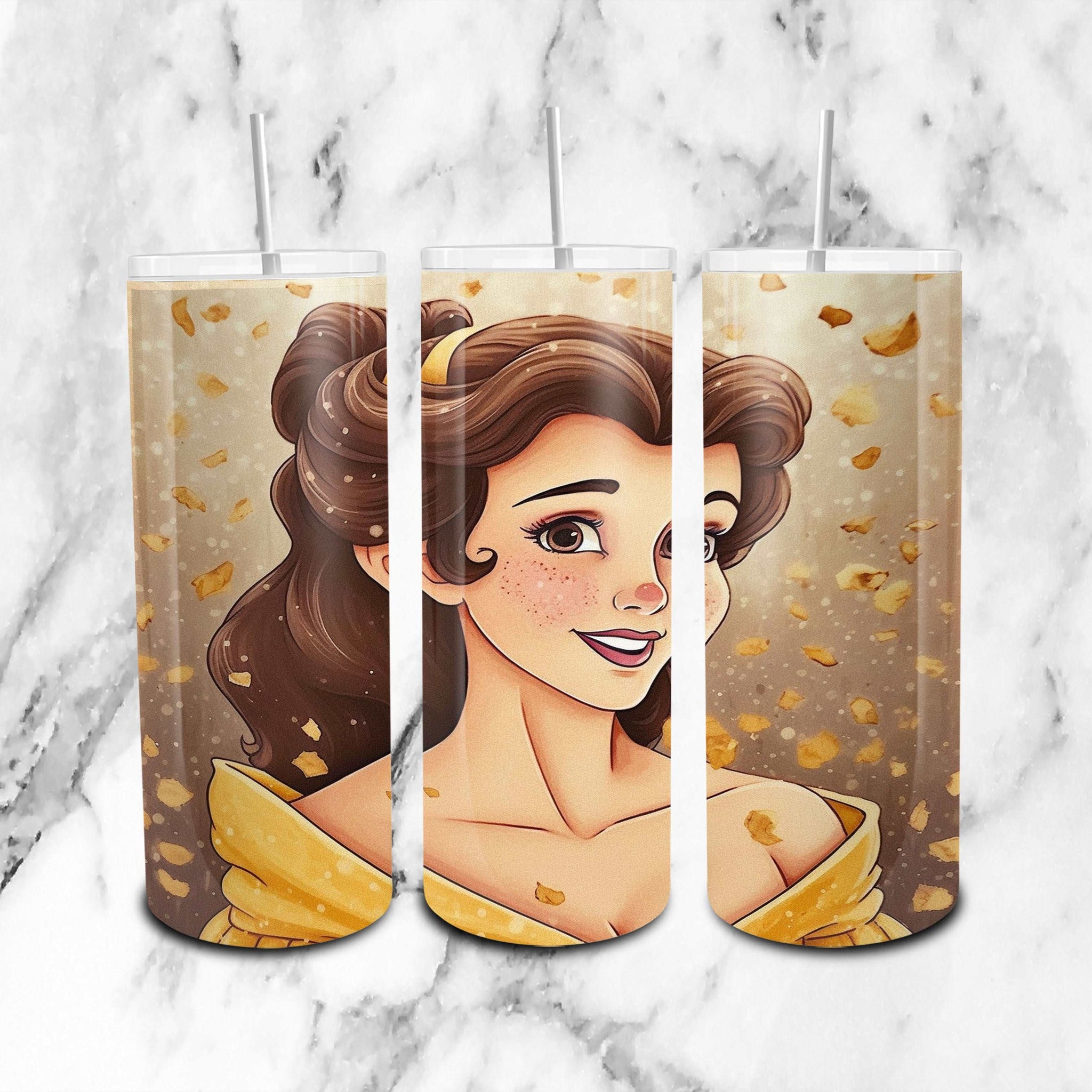 Belle Tumbler, Beauty & the Beast Tumbler Wrap, Gold Glitter