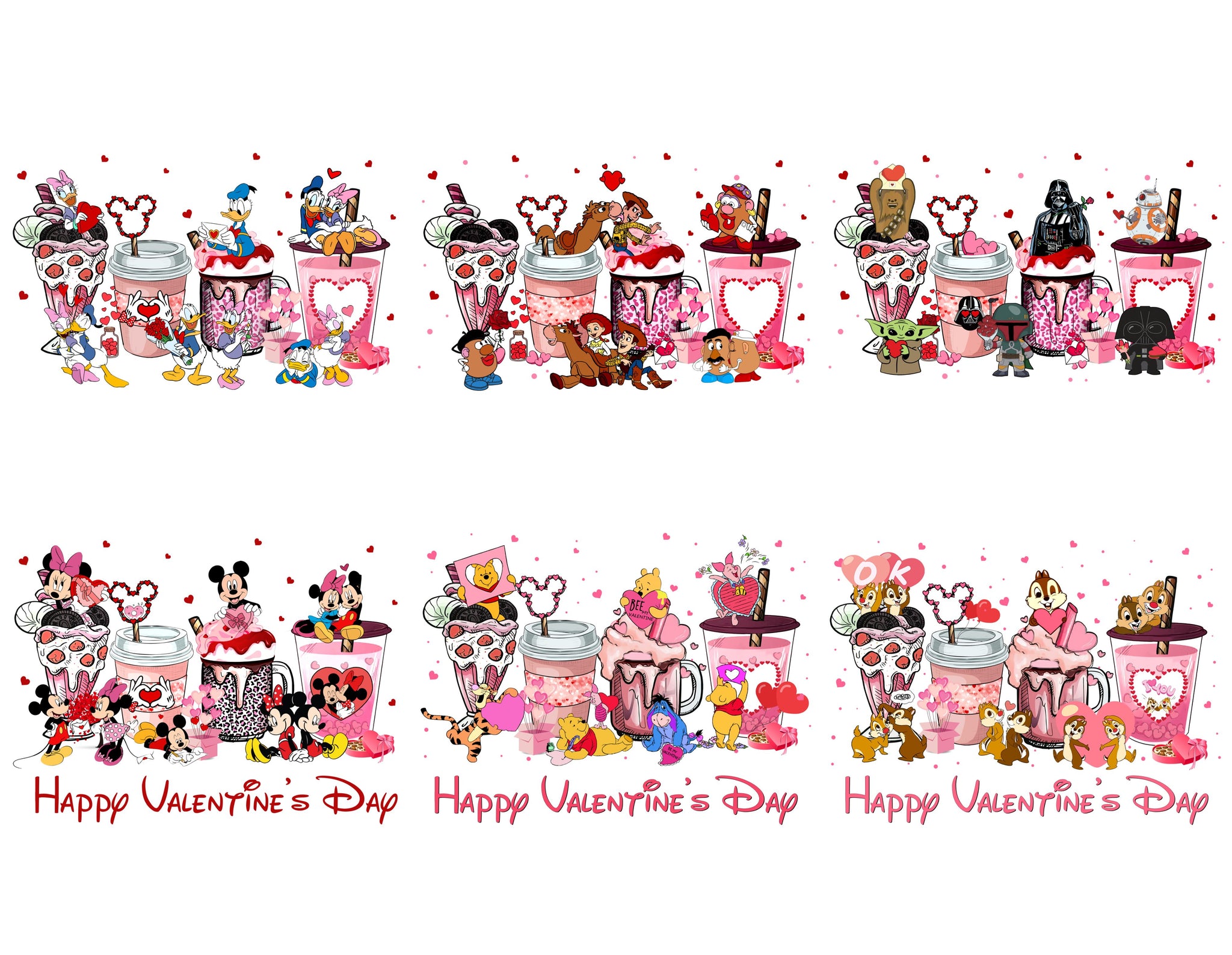 Disney Drink And Food Cartoon Character Bundle PNG for Valentine's Day - Instant Download