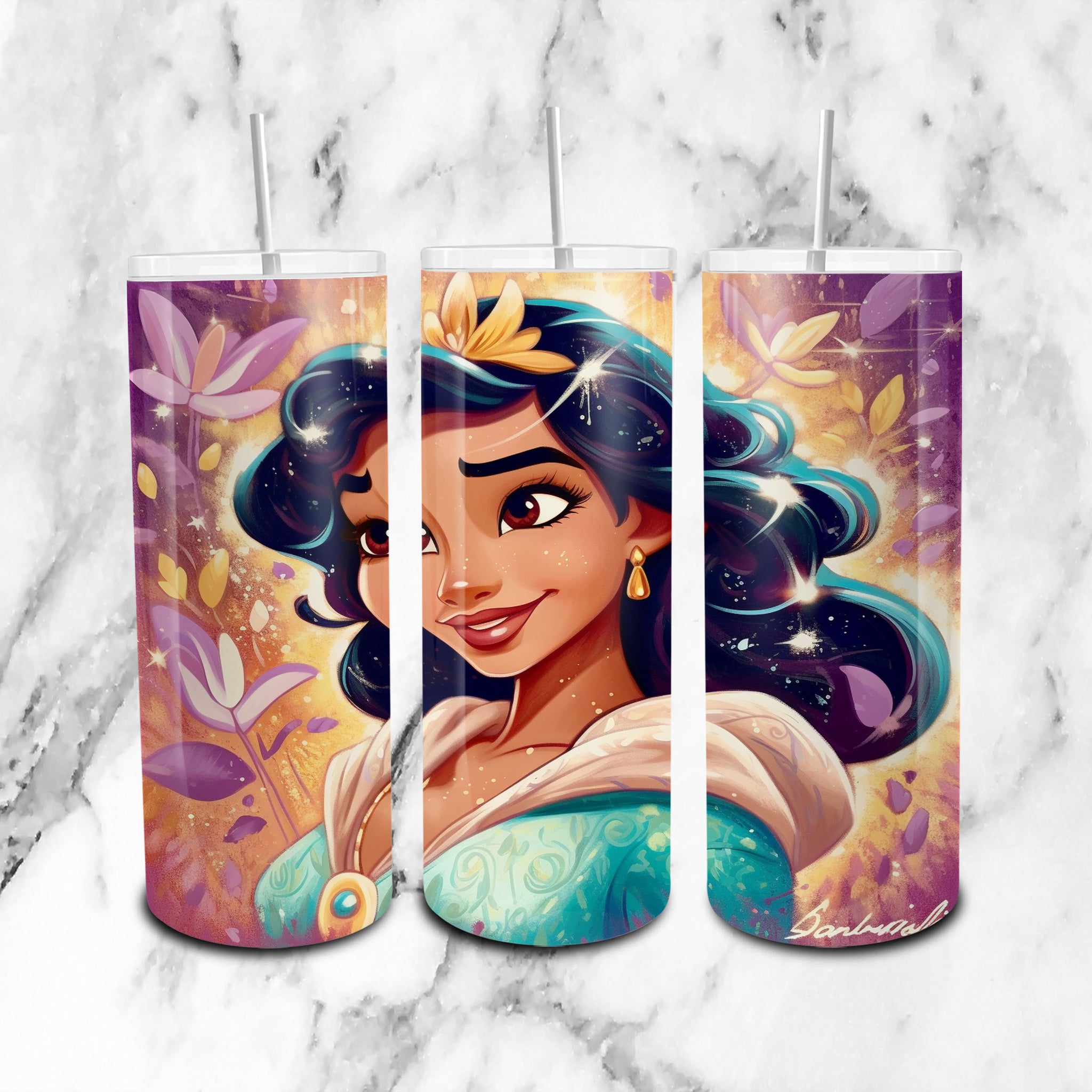 Jasmine Disney Glitter - Cartoon - 20oz Skinny Tumbler Wrap PNG - Sublimation - Instant Download