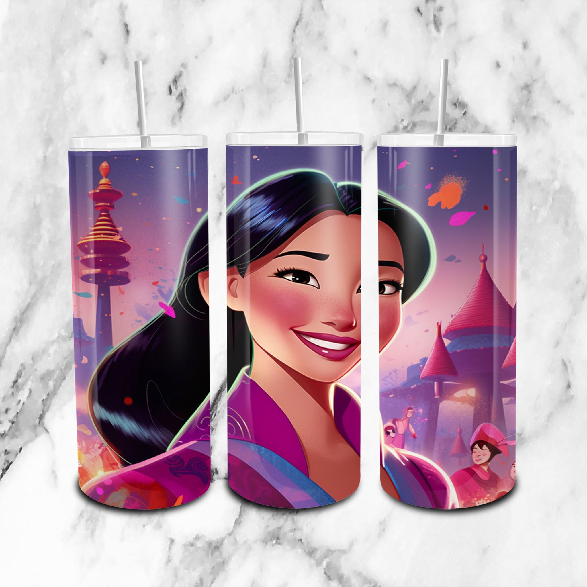 Mulan Disney Glitter - Cartoon - 20oz Skinny Tumbler Wrap PNG - Sublimation - Instant Download