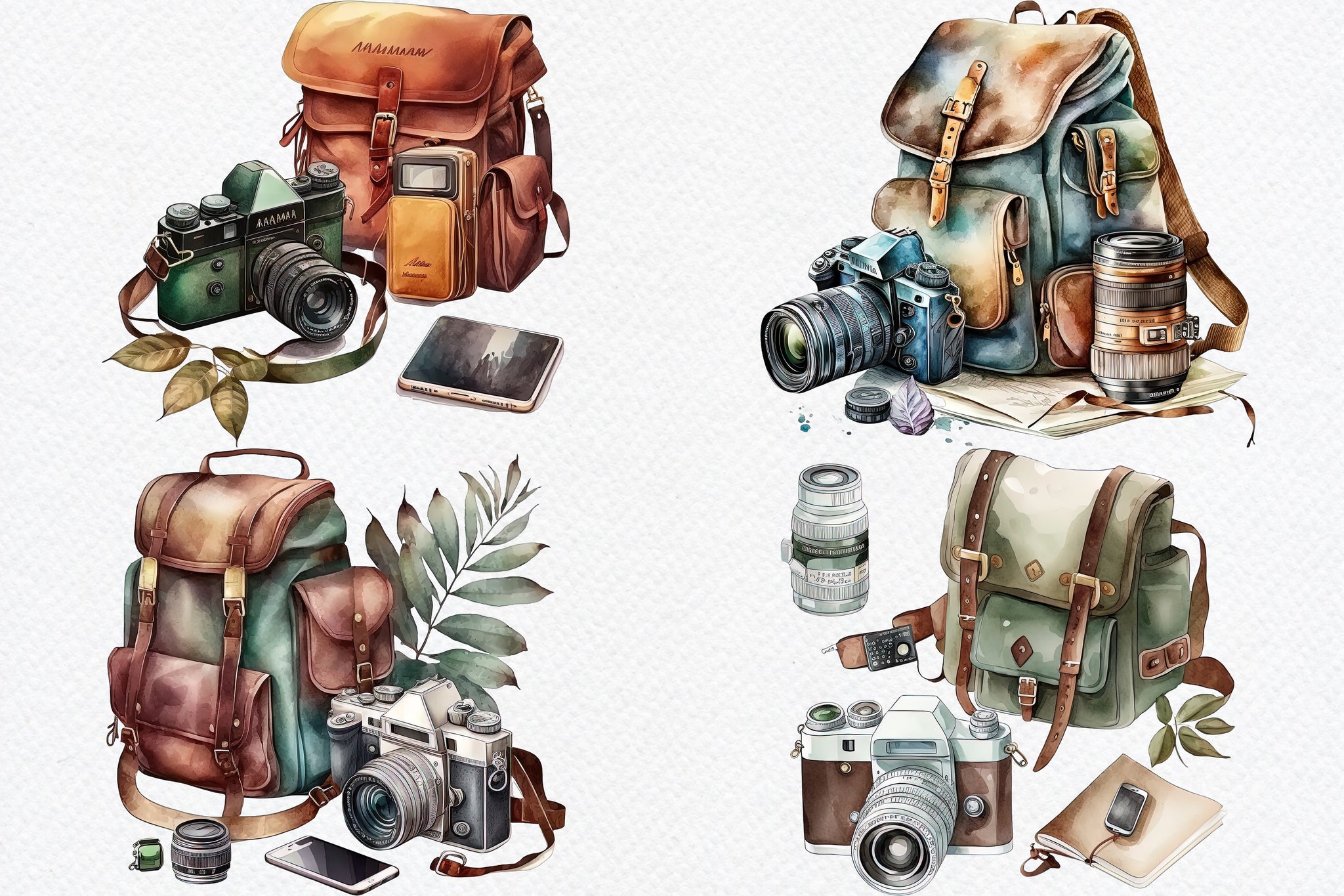 Watercolor Camera Clipart Bundle 21 PNG, Photography Clipart PNG