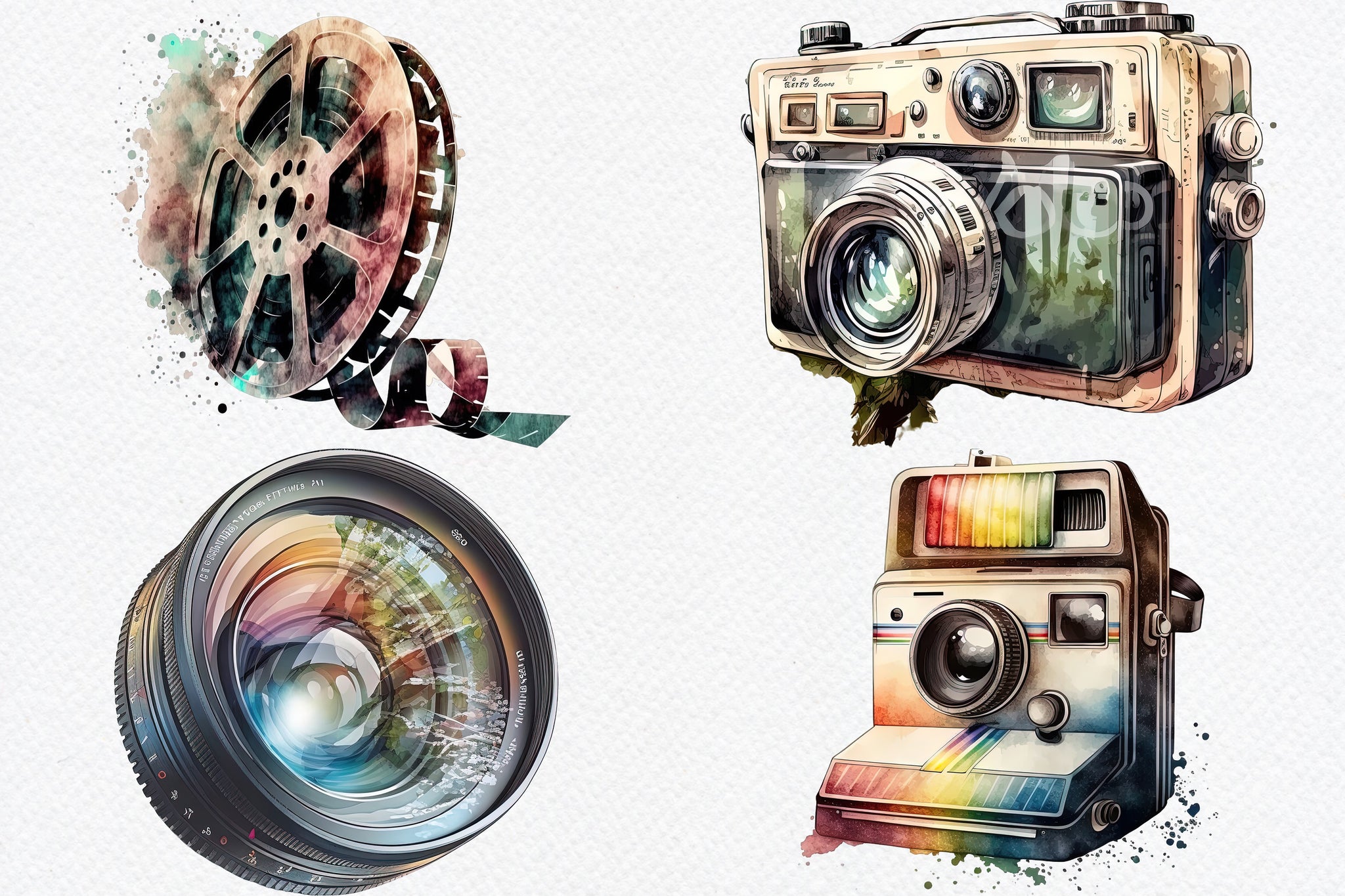 Watercolor Camera Clipart Bundle 21 PNG, Photography Clipart PNG