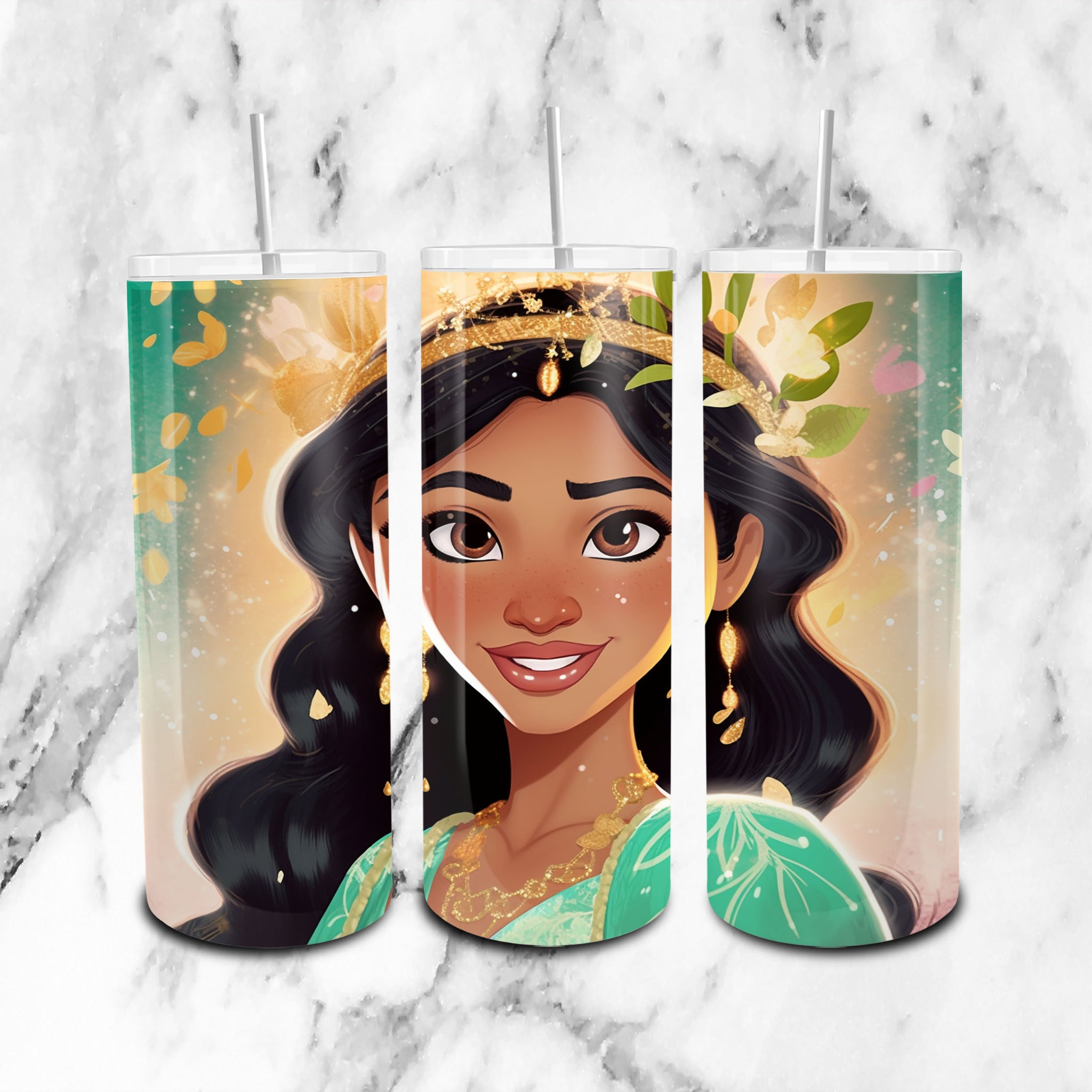 Jasmine Disney Glitter - Cartoon - 20oz Skinny Tumbler Wrap PNG - Sublimation - Instant Download