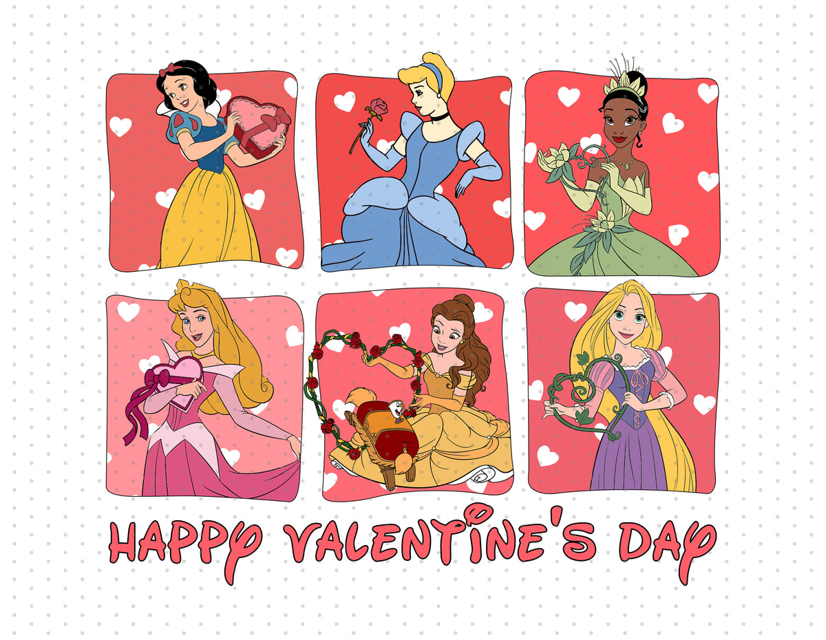 Disney Princess -  Happy Valentine's Day Sublimation PNG - Instant Download