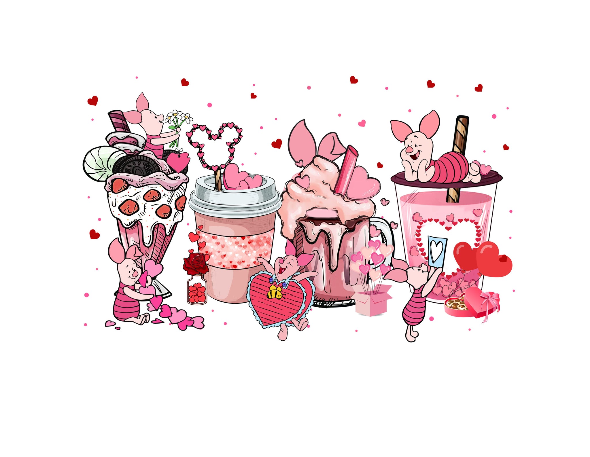 Piglet Food And Drink - Valentine's Day PNG - Instant Download