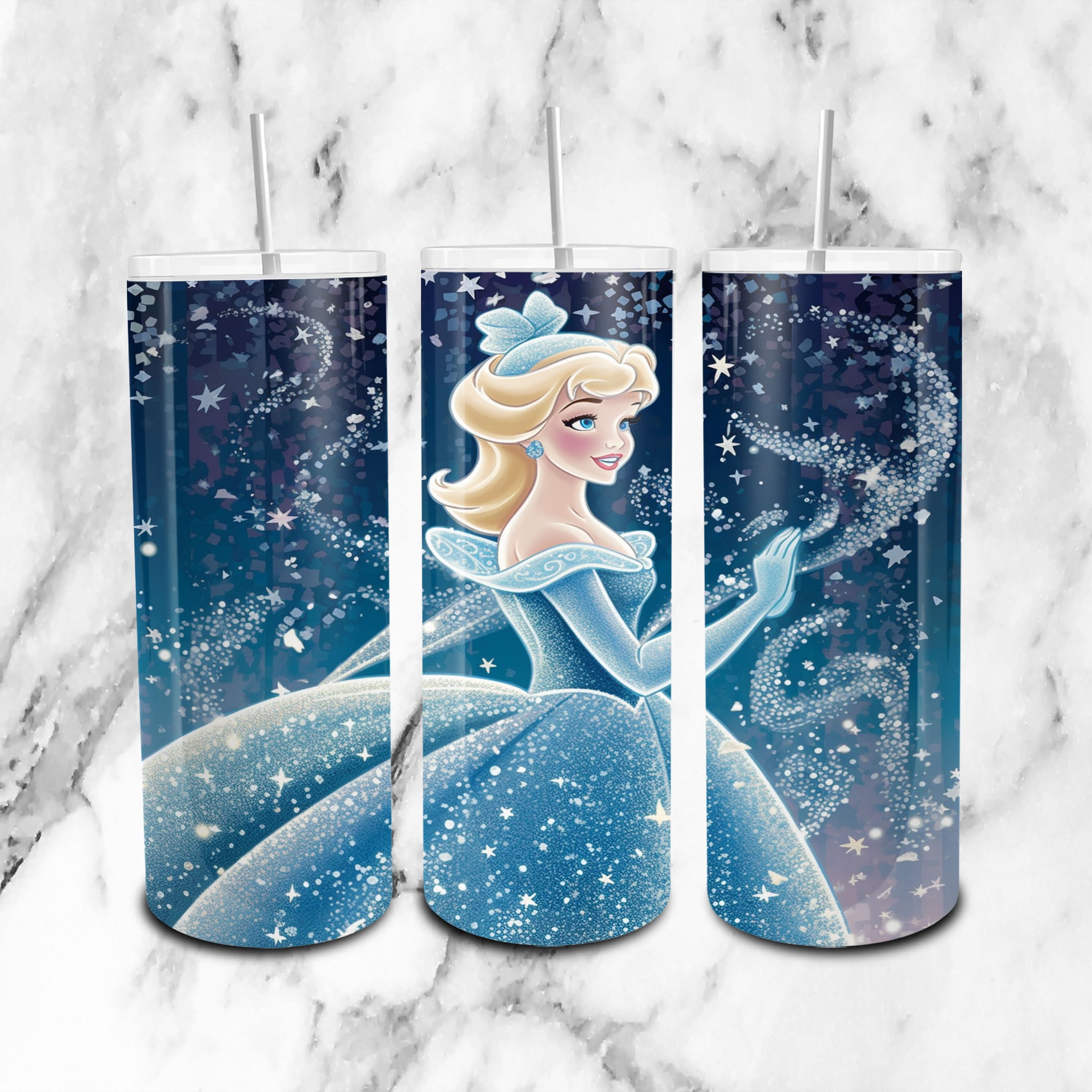 Cinderella Disney Glitter - Cartoon - 20oz Skinny Tumbler Wrap PNG - Sublimation - Instant Download