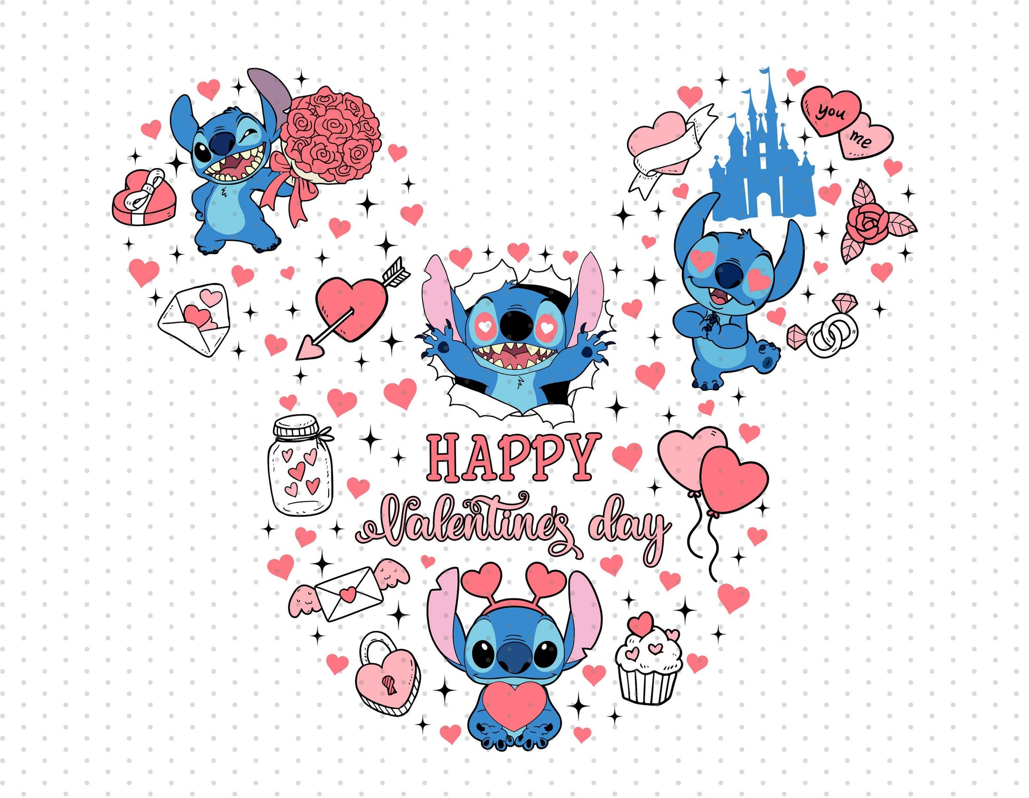 Stitch Happy Valentine's Day - PNG File - Instant Download