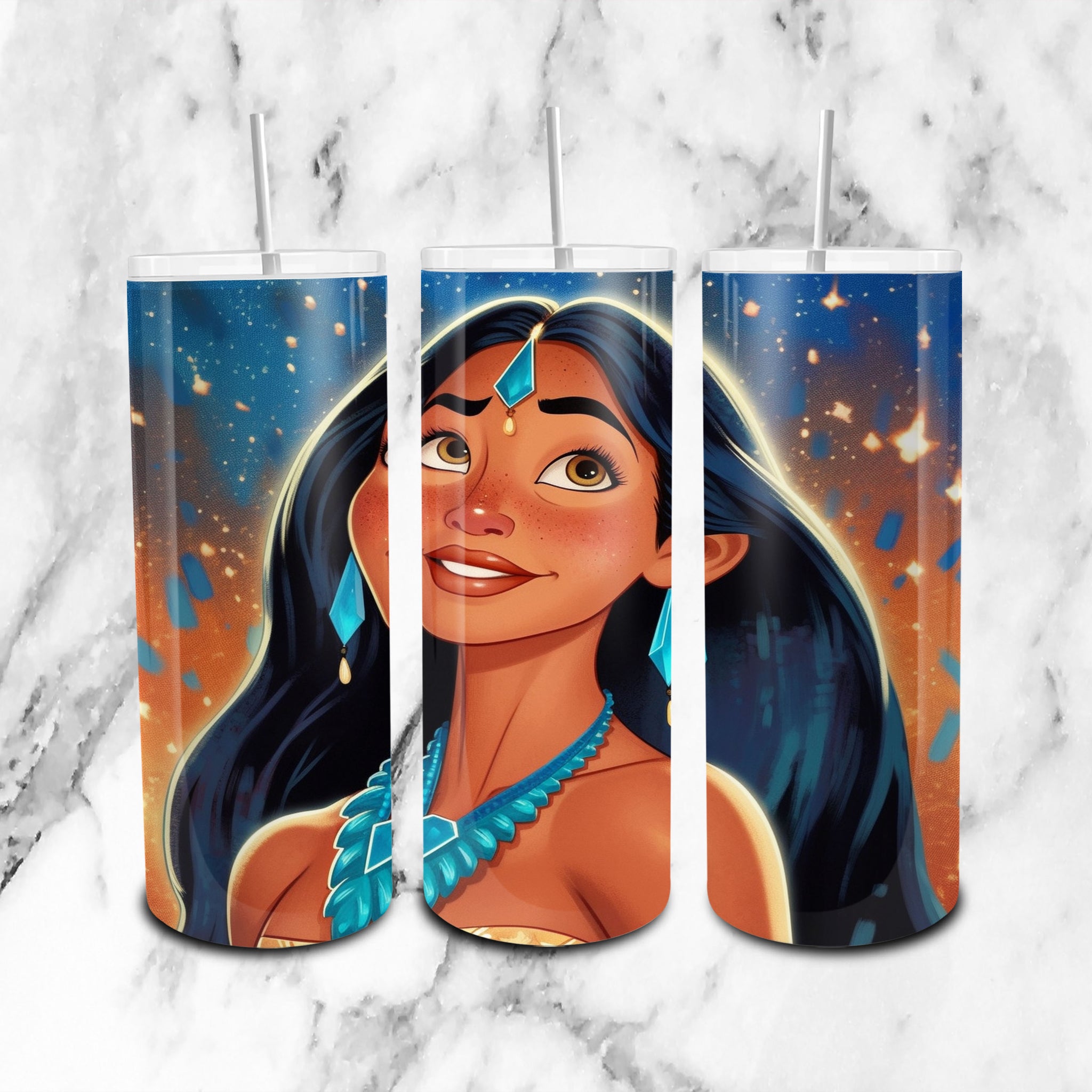 Pocahontas Disney Glitter - Cartoon - 20oz Skinny Tumbler Wrap PNG - Sublimation - Instant Download