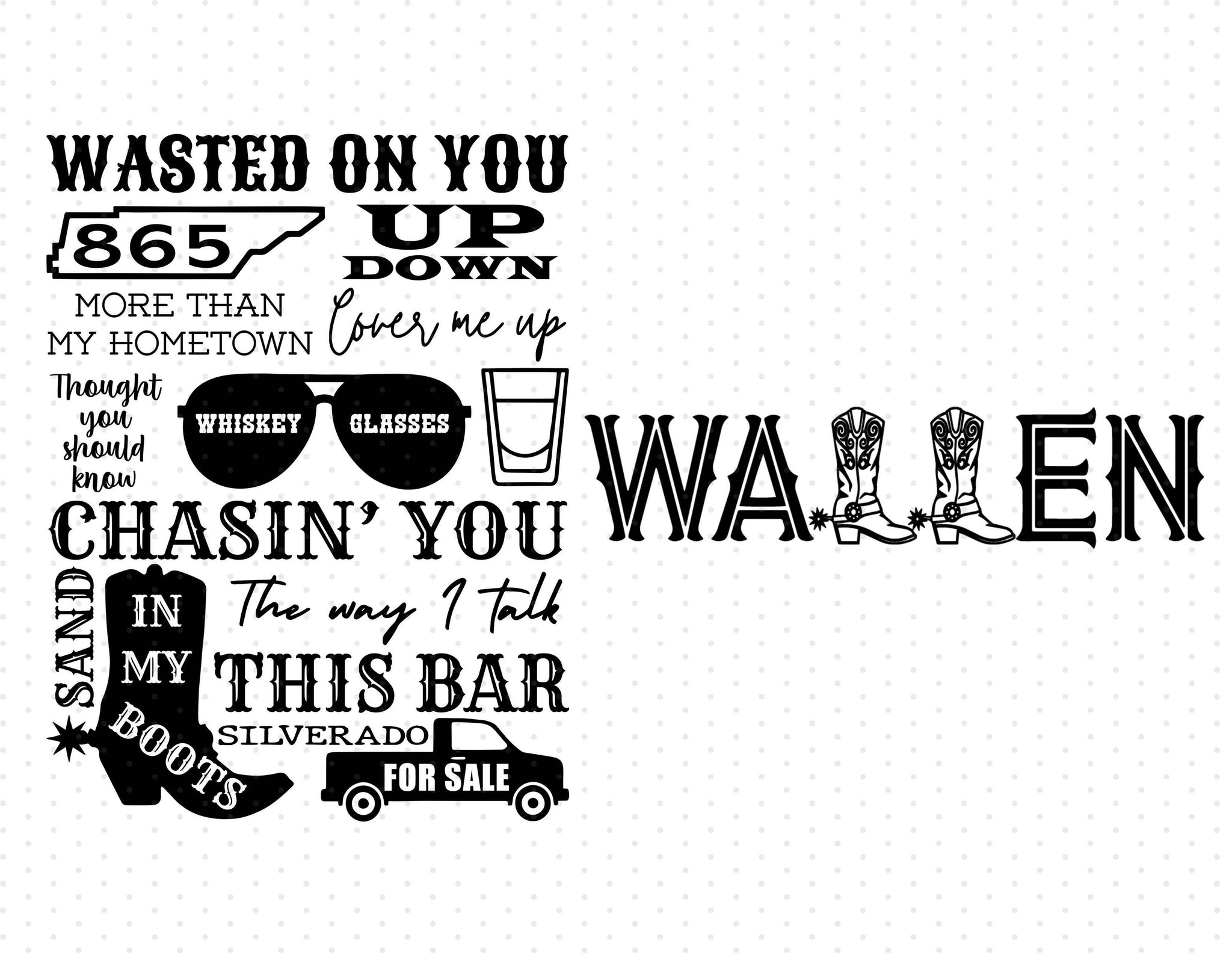 Wasted On You, Up Down - Morgan Wallen Bundle PNG File - Instant Download - Sublimation