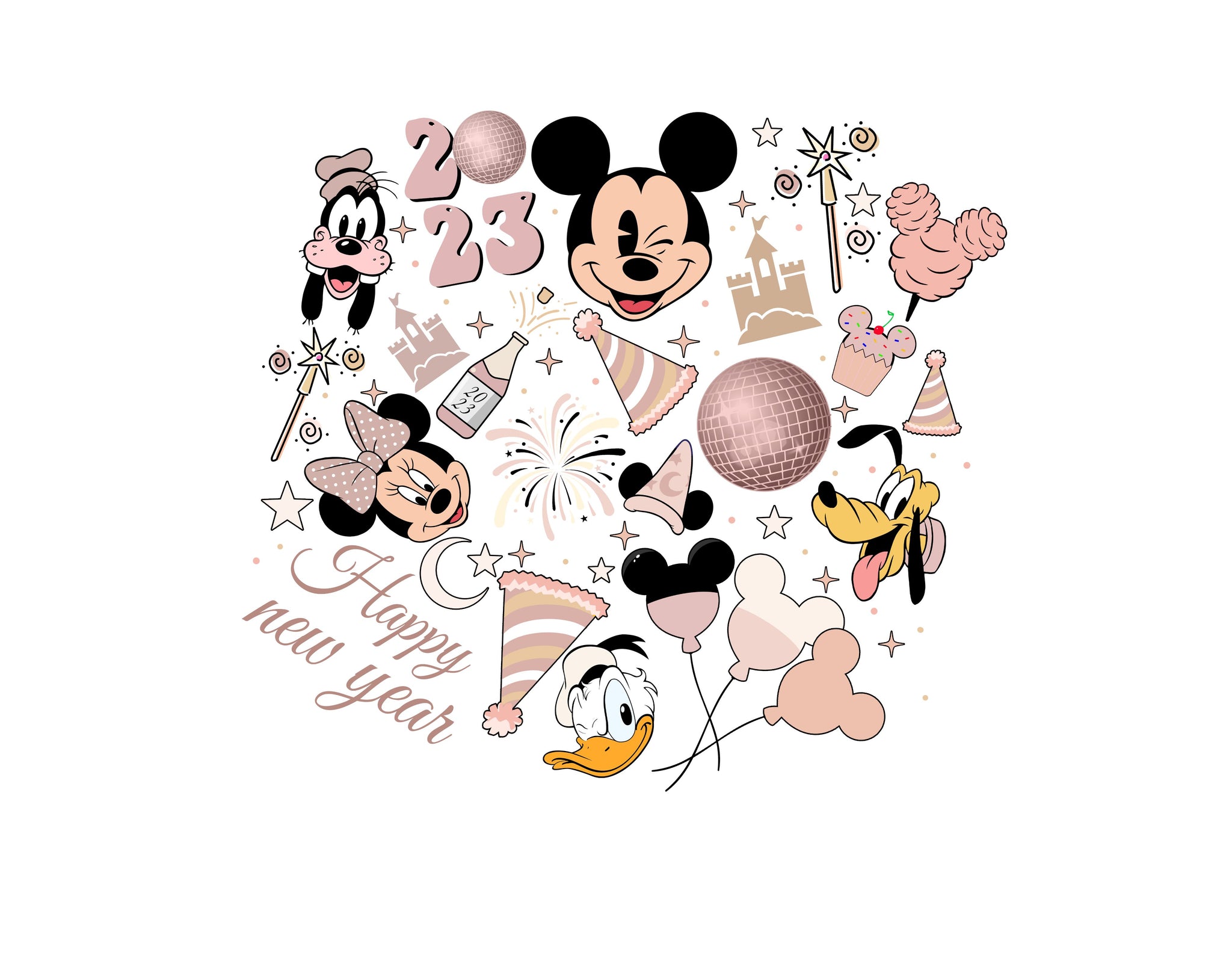 Happy New Year 2023 Mickey Mouse And Disney Friends PNG - Instant Download