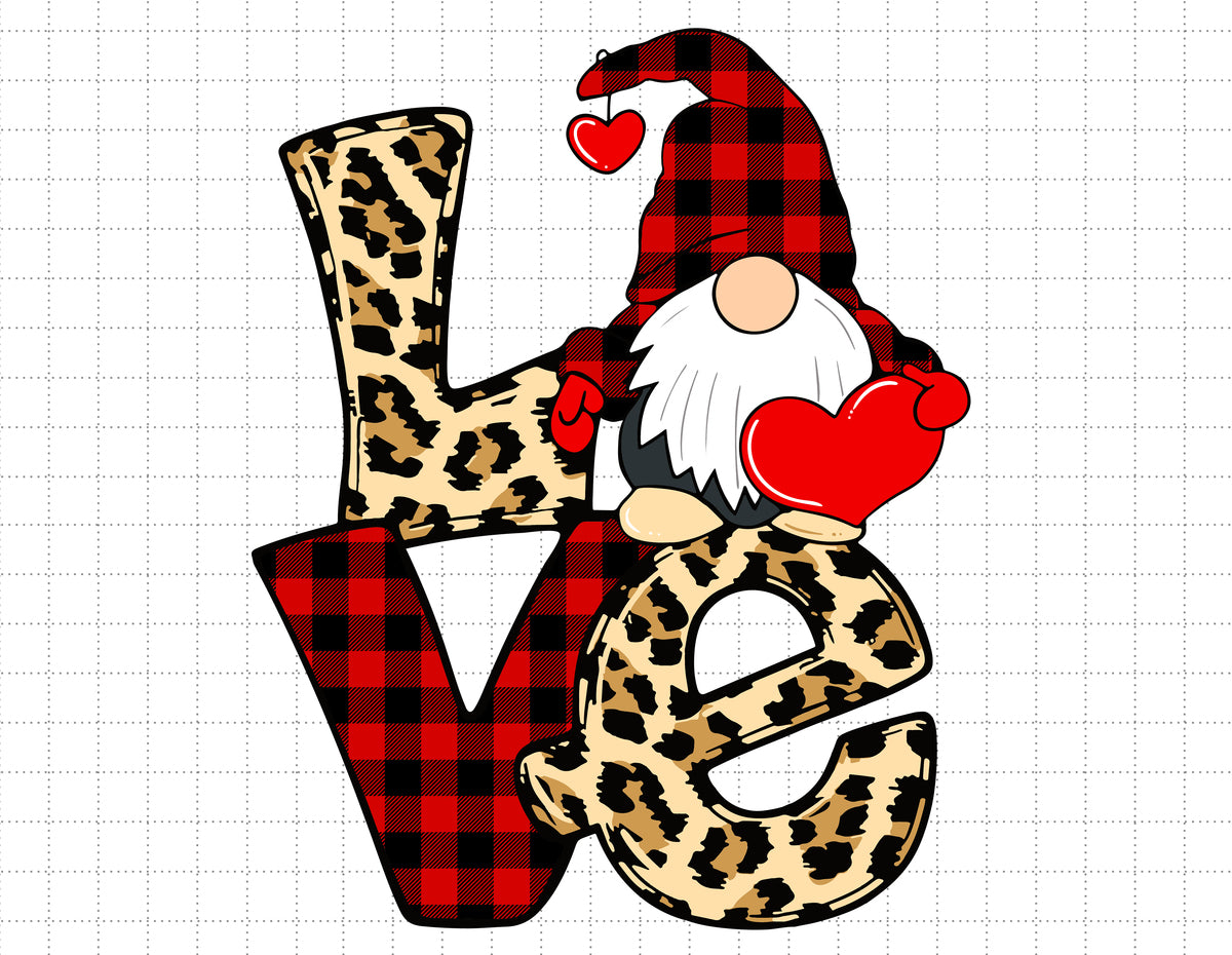 Love Gnome Leopard Skin Valentines Day SVG - Instant Download