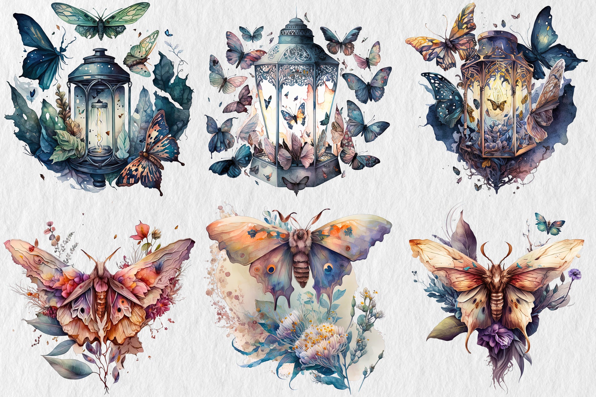 Watercolour Mystical Moth clipart bundle, Wiccan png, moth png, mystical clipart, witchcraft png clipart, pagan clipart, butterfly bundle