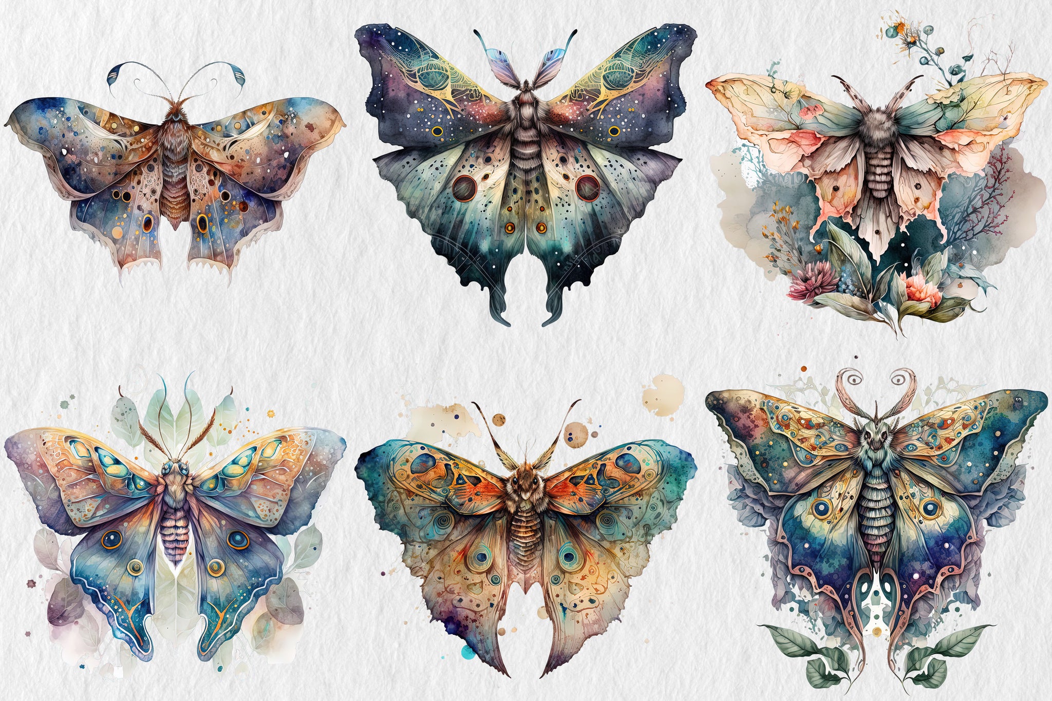 Watercolour Mystical Moth clipart bundle, Wiccan png, moth png, mystical clipart, witchcraft png clipart, pagan clipart, butterfly bundle