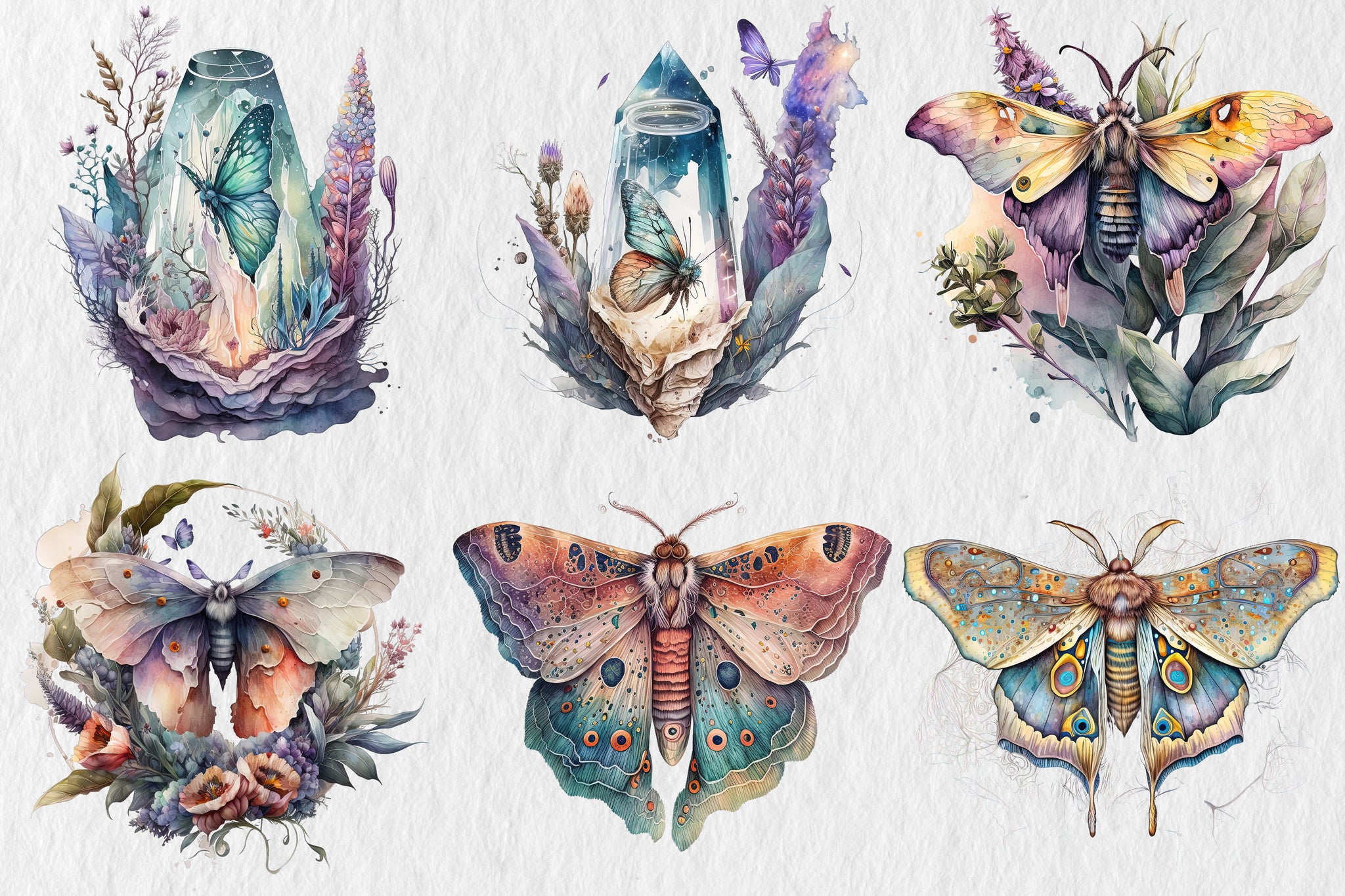 Watercolour Mystical Moth clipart bundle, Wiccan png, moth png, mystical clipart, witchcraft png clipart, pagan clipart, butterfly bundle