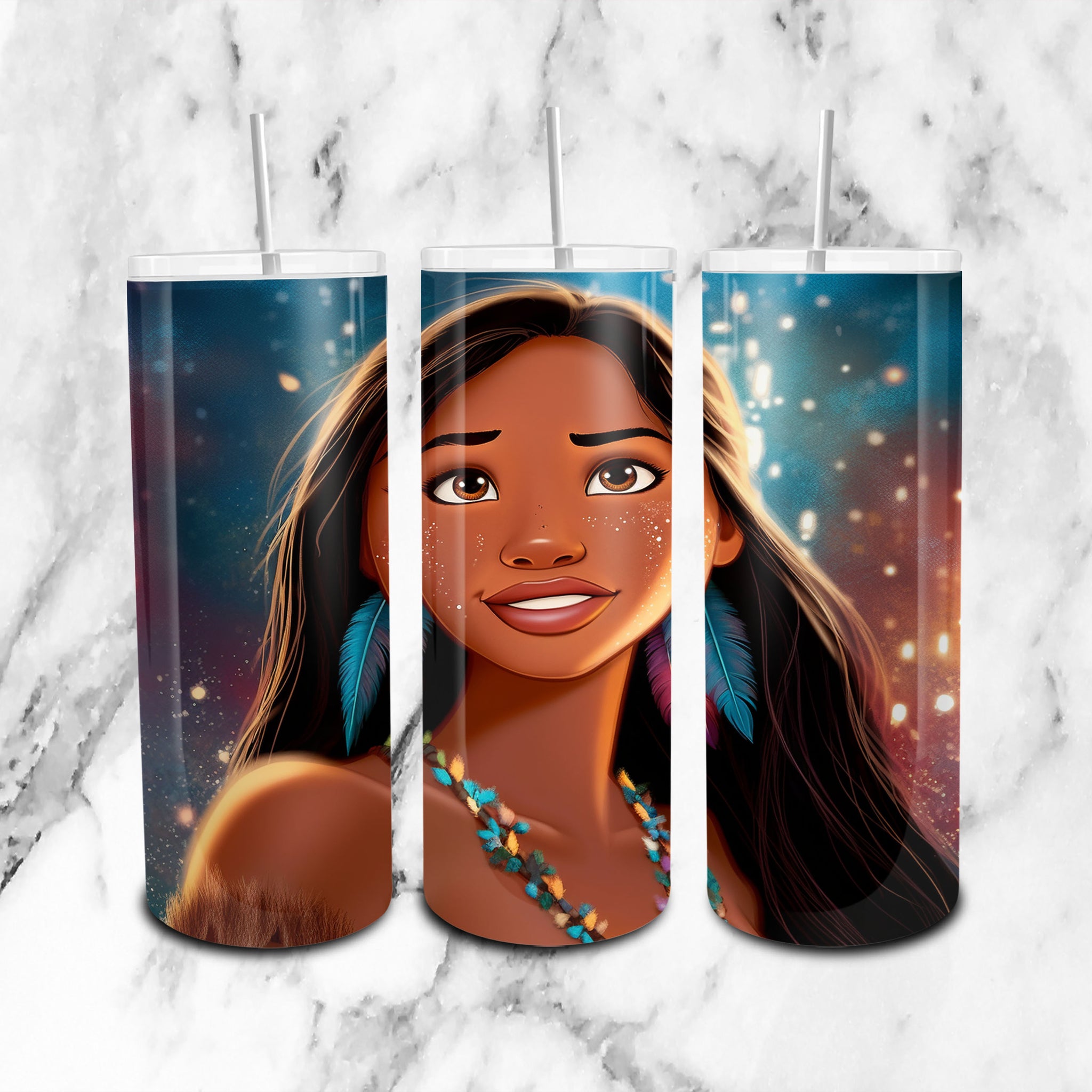 Pocahontas Disney Glitter - Cartoon - 20oz Skinny Tumbler Wrap PNG - Sublimation - Instant Download