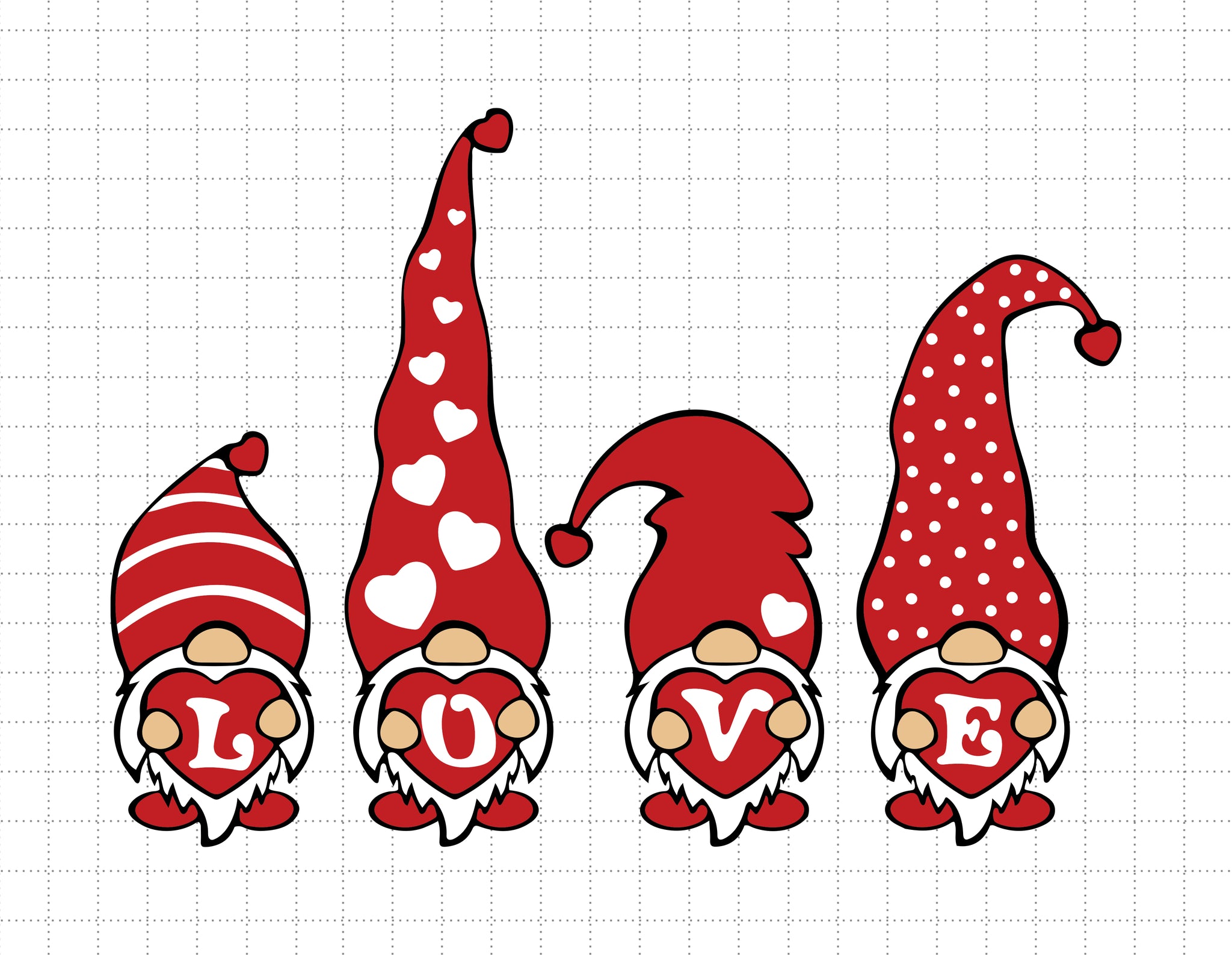 Gnomes Holding Hearts Valentines SVG - Instant Download