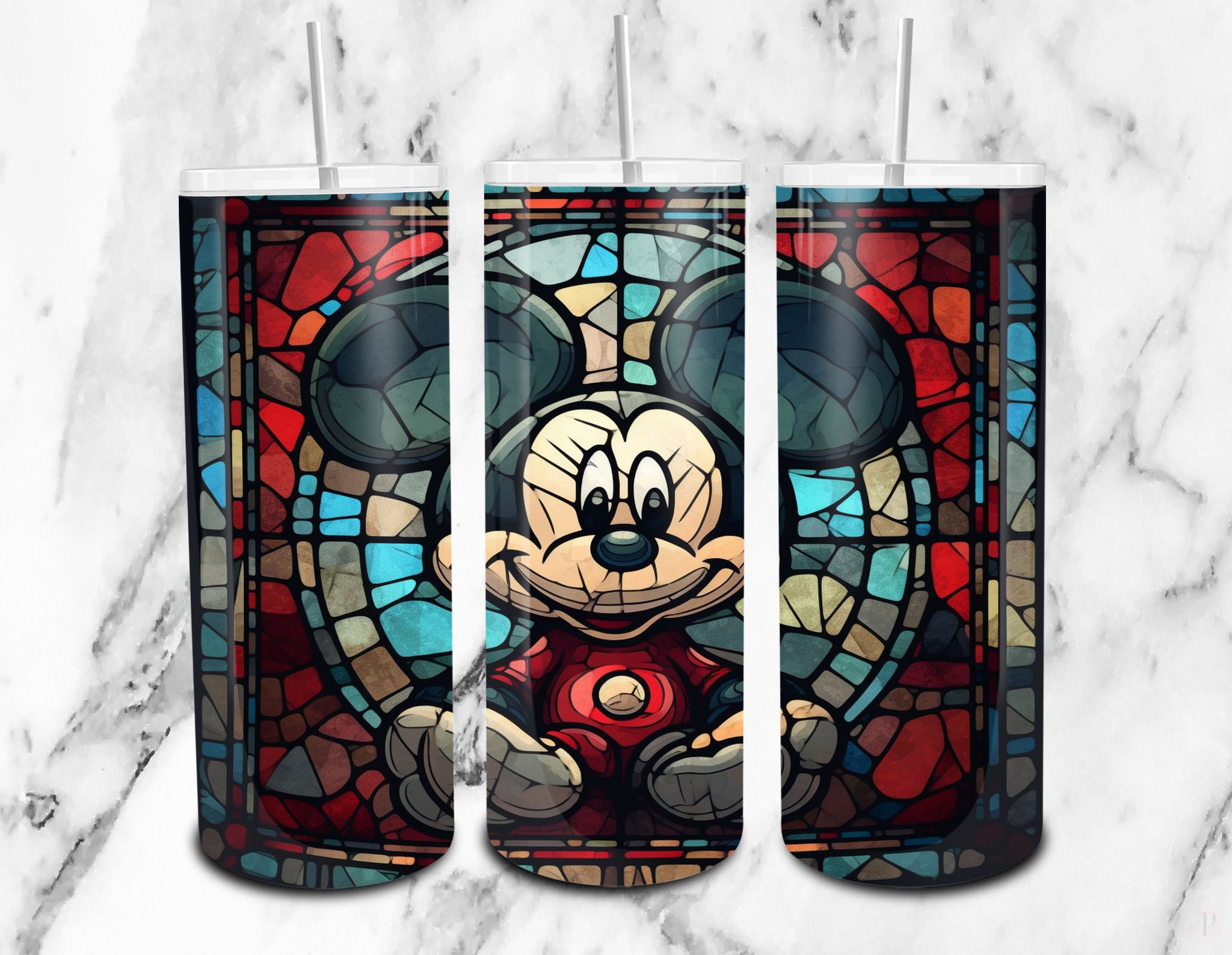Cute Mickey Mouse Figure In A Stained Glass Frame Tumbler Wrap PNG