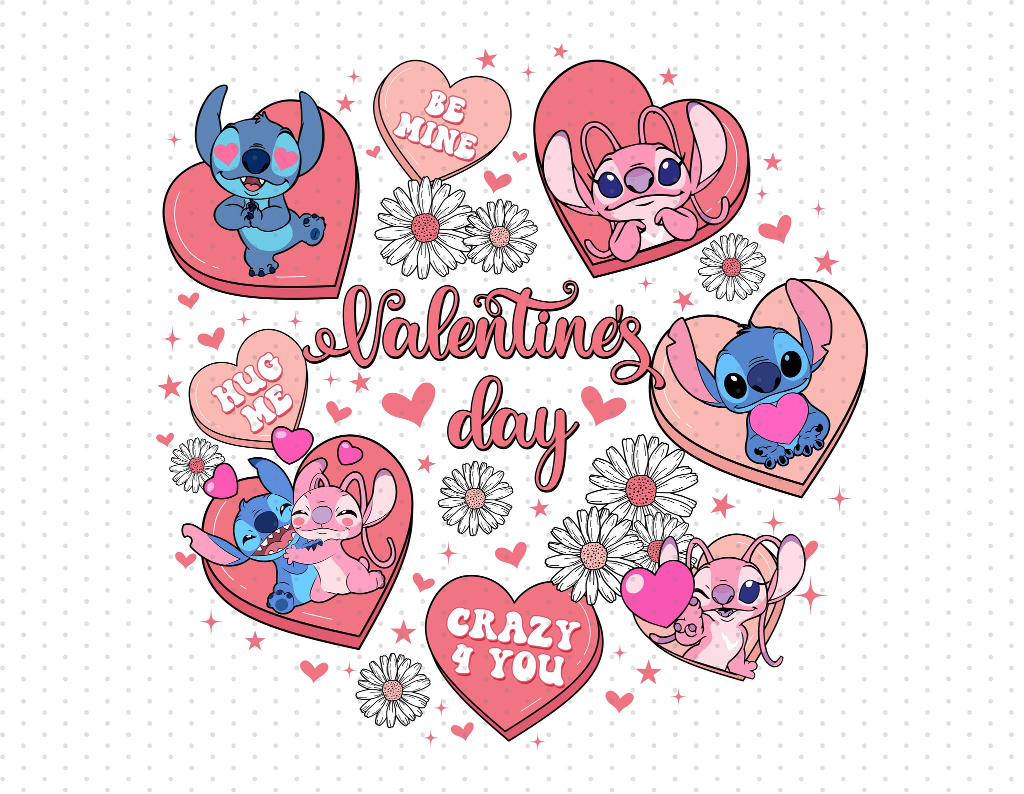 Stitch And Angel, Be Mine, Hug Me, Crazy 4 You - PNG File - Valentine's Day - Instant Download